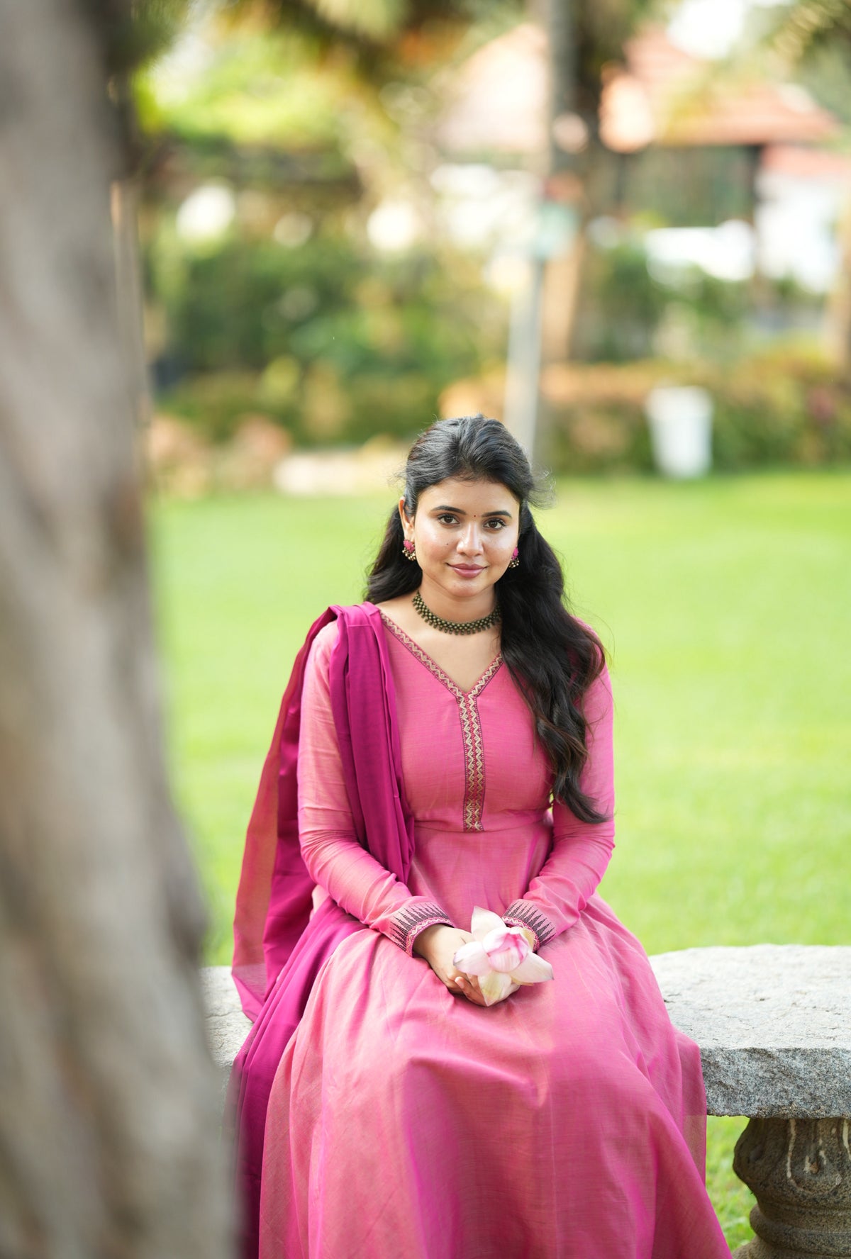 Akila – Pink Narayanpet Handloom Anarkali Suit