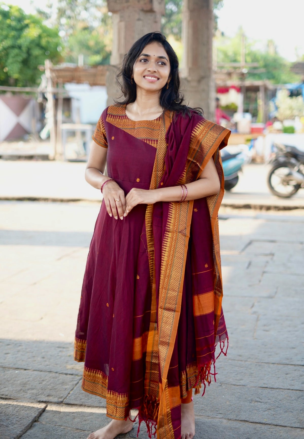 Arti Karam – Maroon Narayanpet Handloom Anarkali Suit