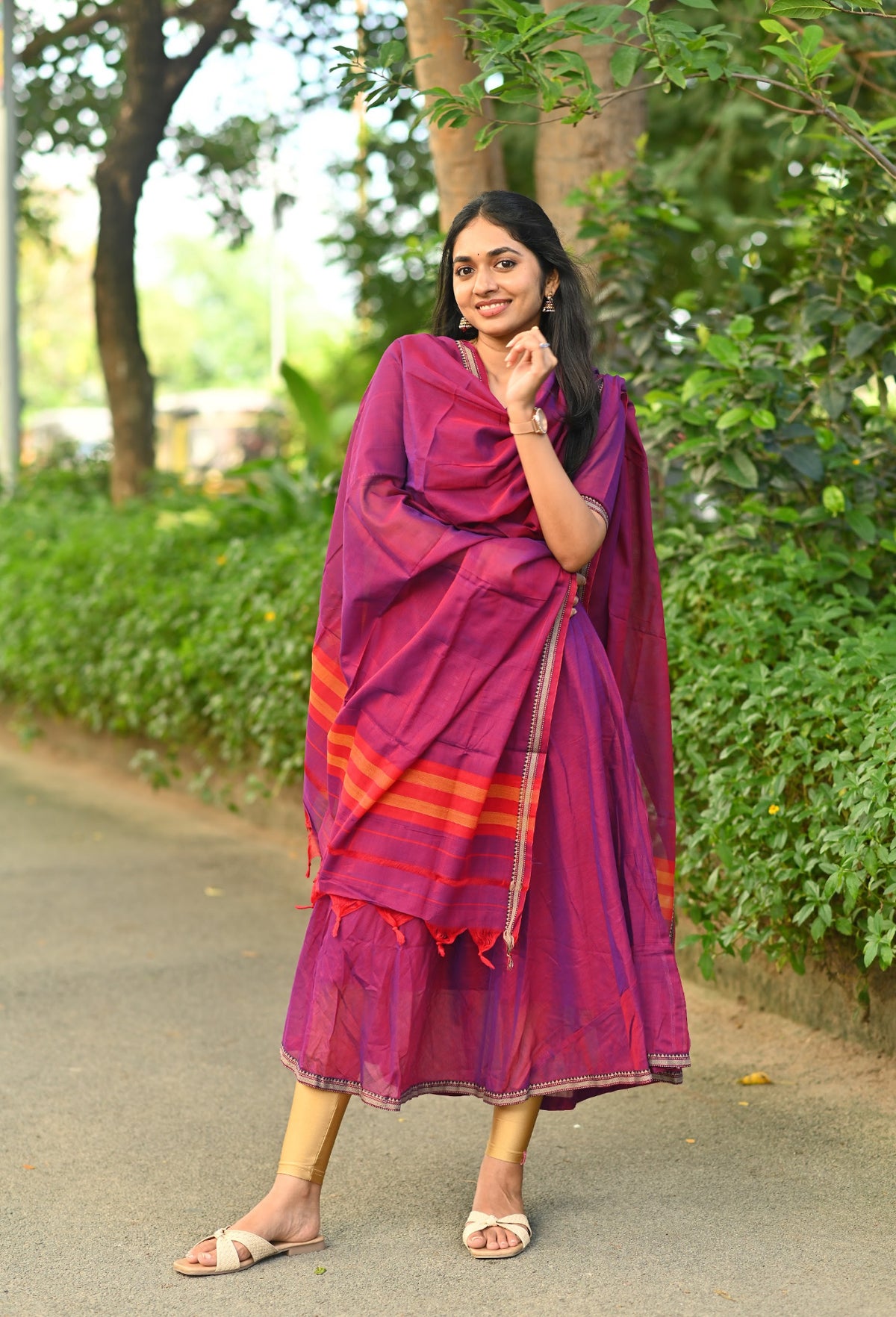 Padmini – Wine Violet Narayanpet Anarkali & Dupatta Set