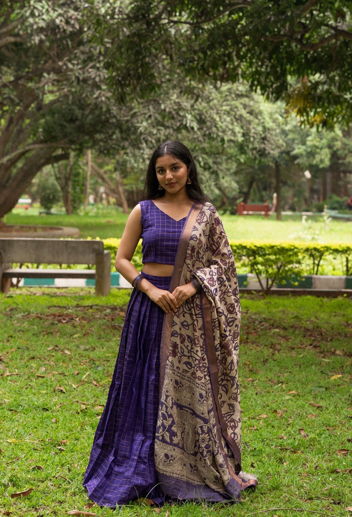 Amudha – Violet Raw Silk Skirt & Crop Top Set