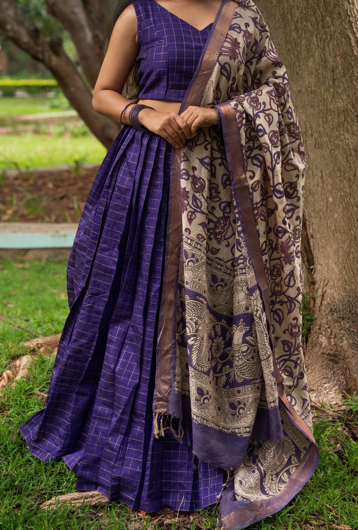 Amudha – Violet Raw Silk Skirt & Crop Top Set