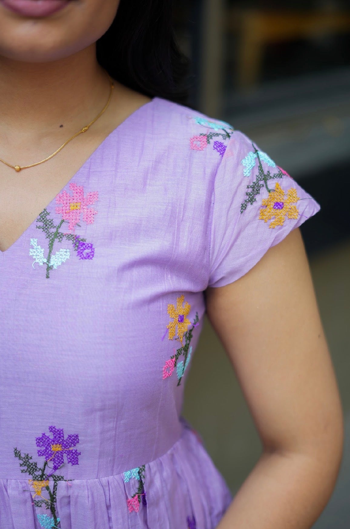 ANVI -  Lavendar mal Chanderi embroidered summer dress -(VC766)