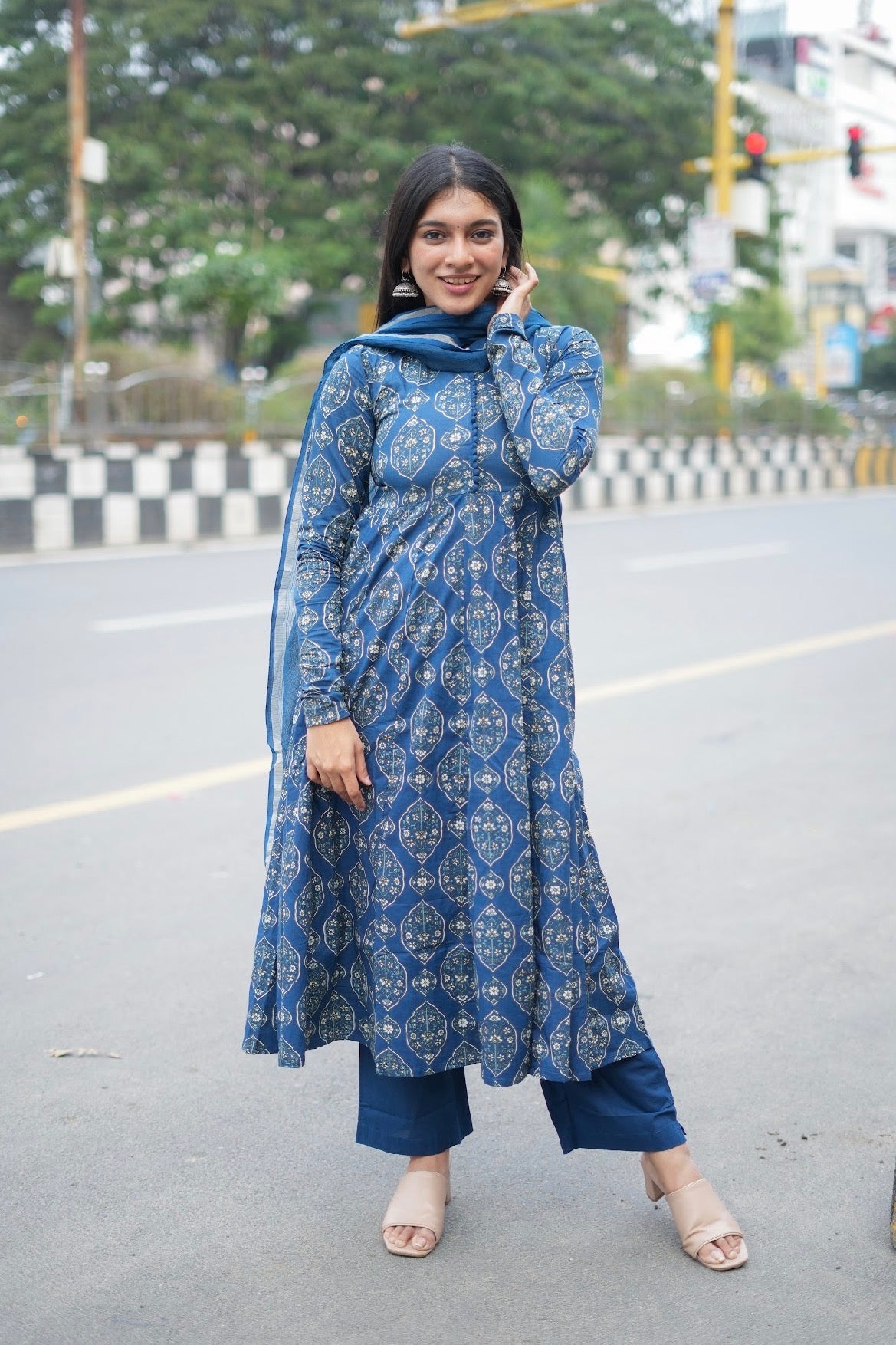 Shwetha – Indigo Organic Cotton Block Print Anarkali Suit