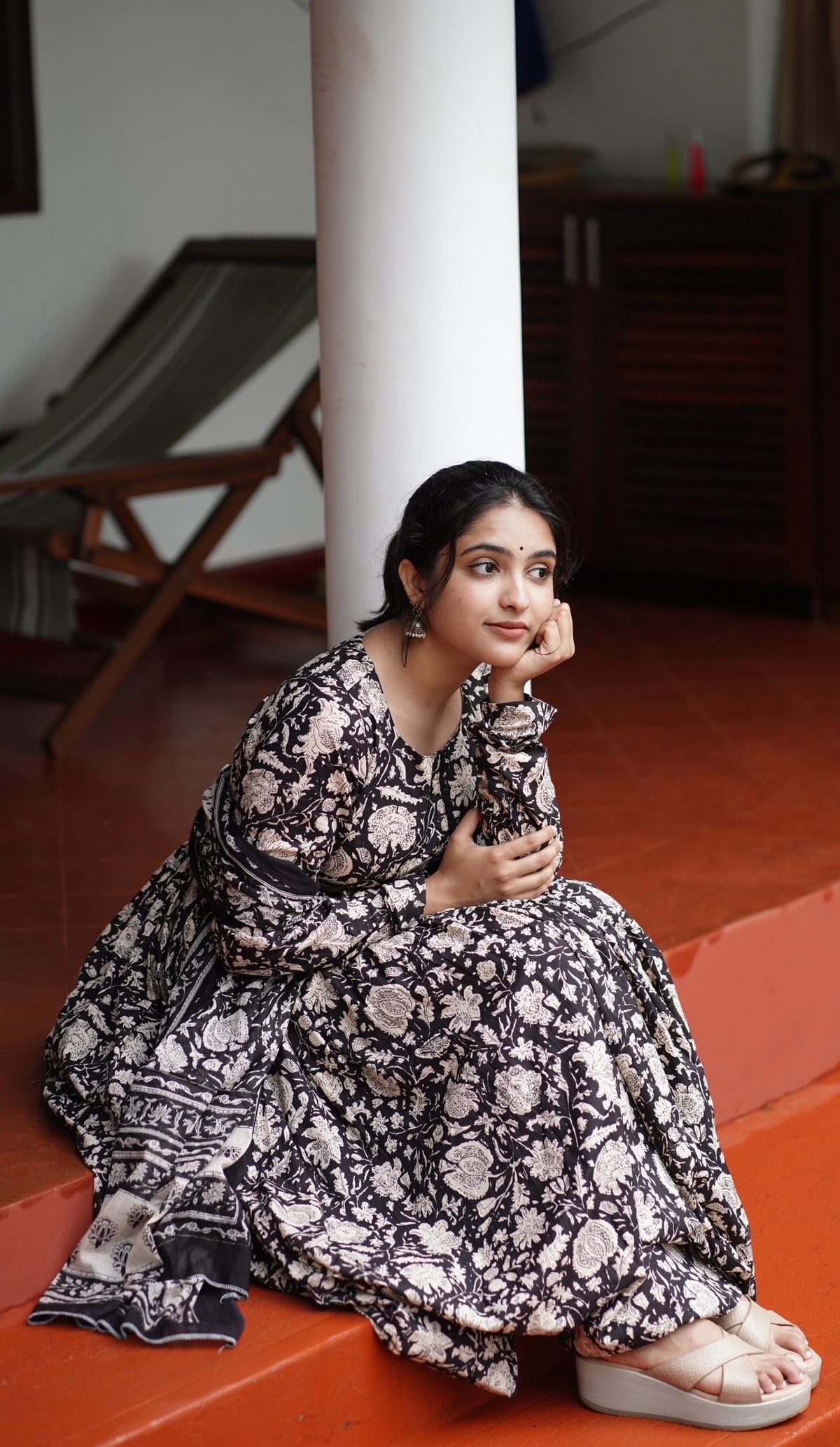 Mangai – Black Organic Cotton Block Print Anarkali Suit