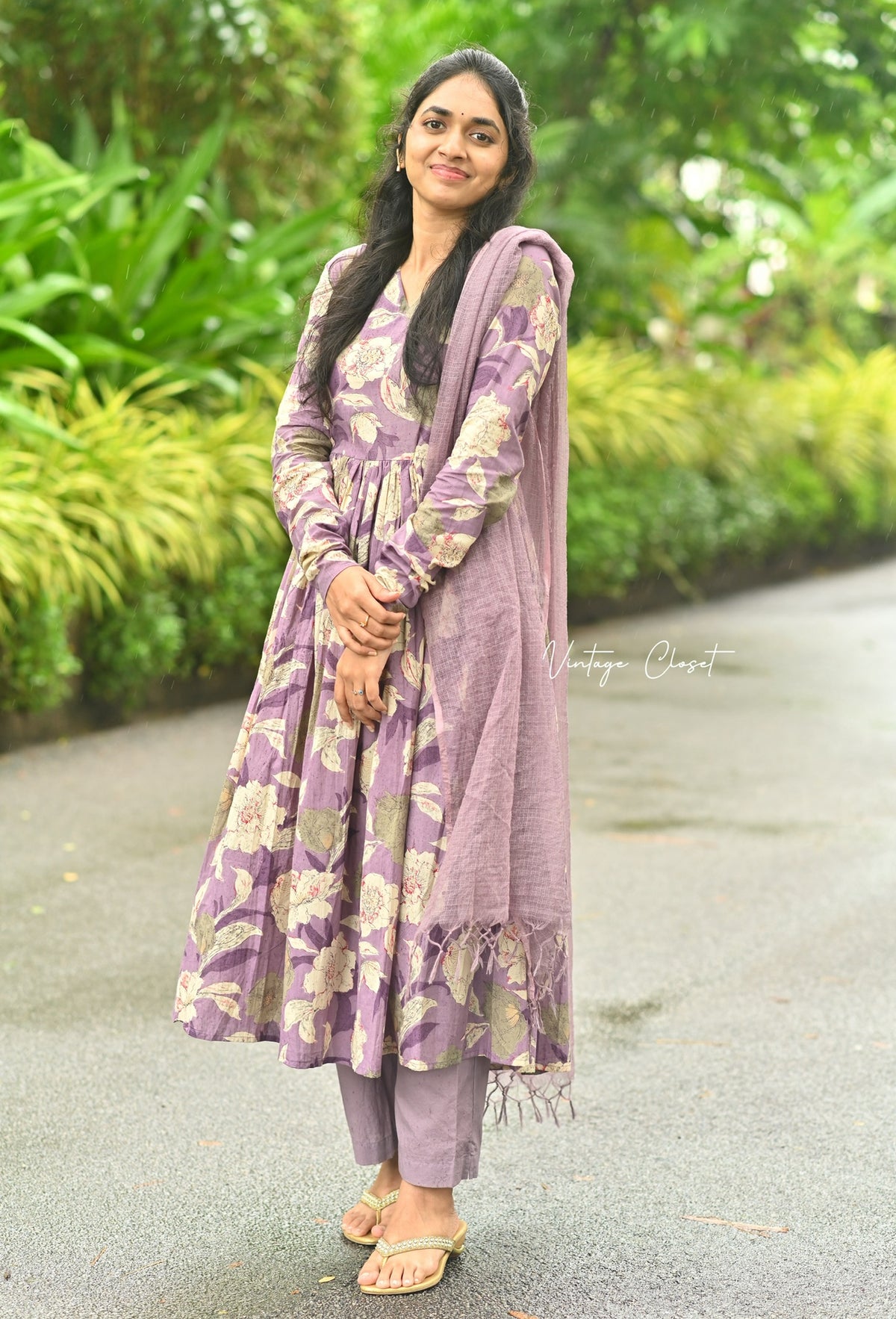 Surabhi – Violet Organic Cotton Block Print Anarkali Suit