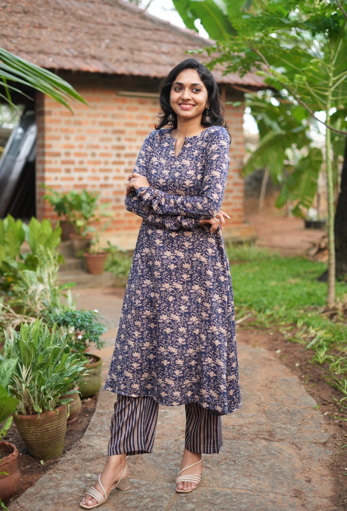 Rakshana – Floral Modal Silk A-Line Suit Set