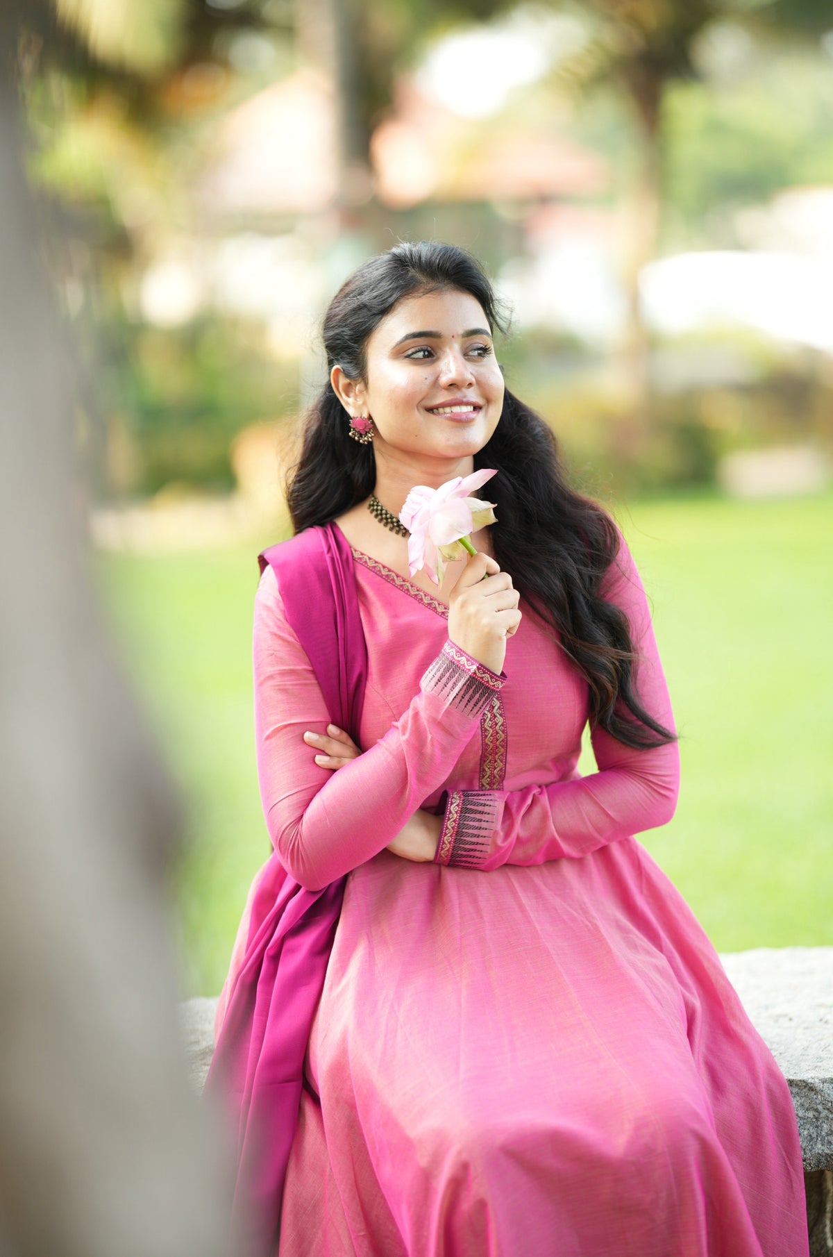 Akila – Pink Narayanpet Handloom Anarkali Suit