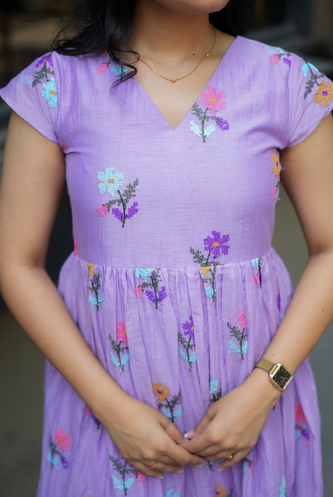 ANVI -  Lavendar mal Chanderi embroidered summer dress -(VC766)