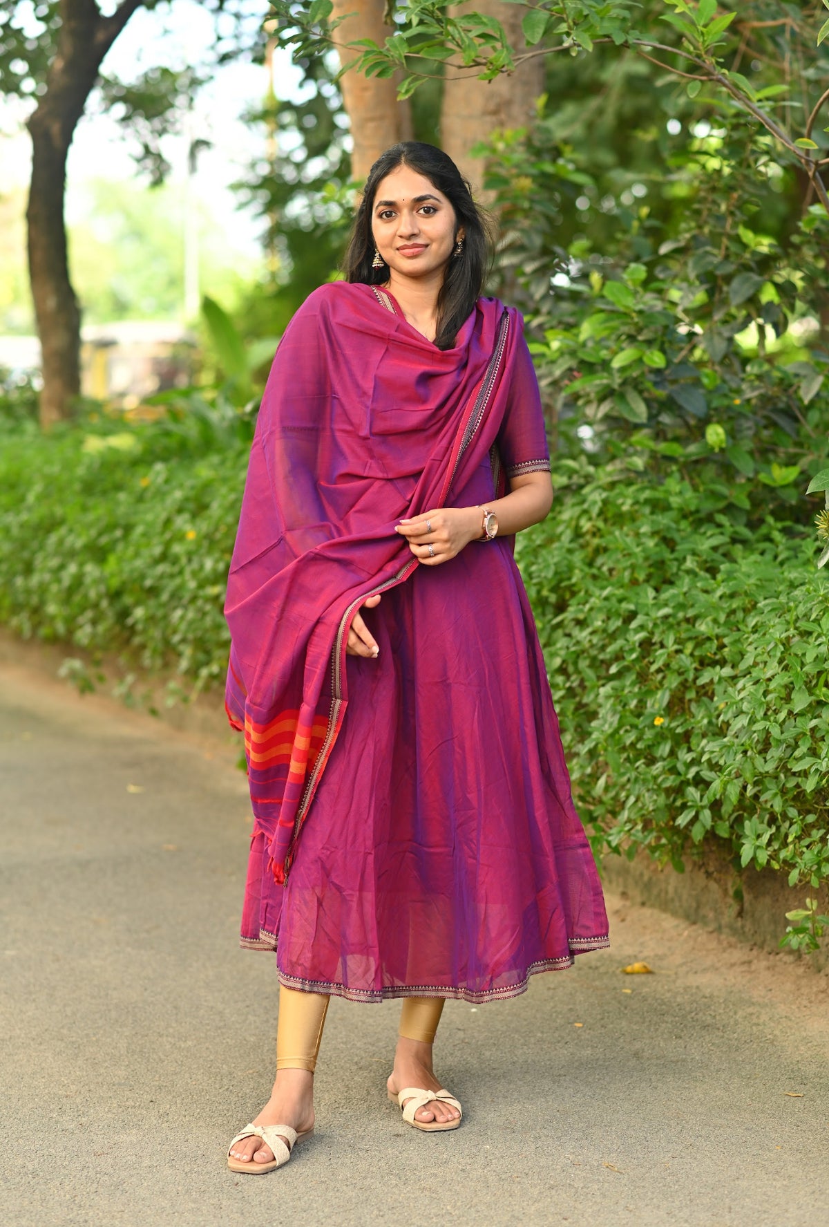 Padmini – Wine Violet Narayanpet Anarkali & Dupatta Set