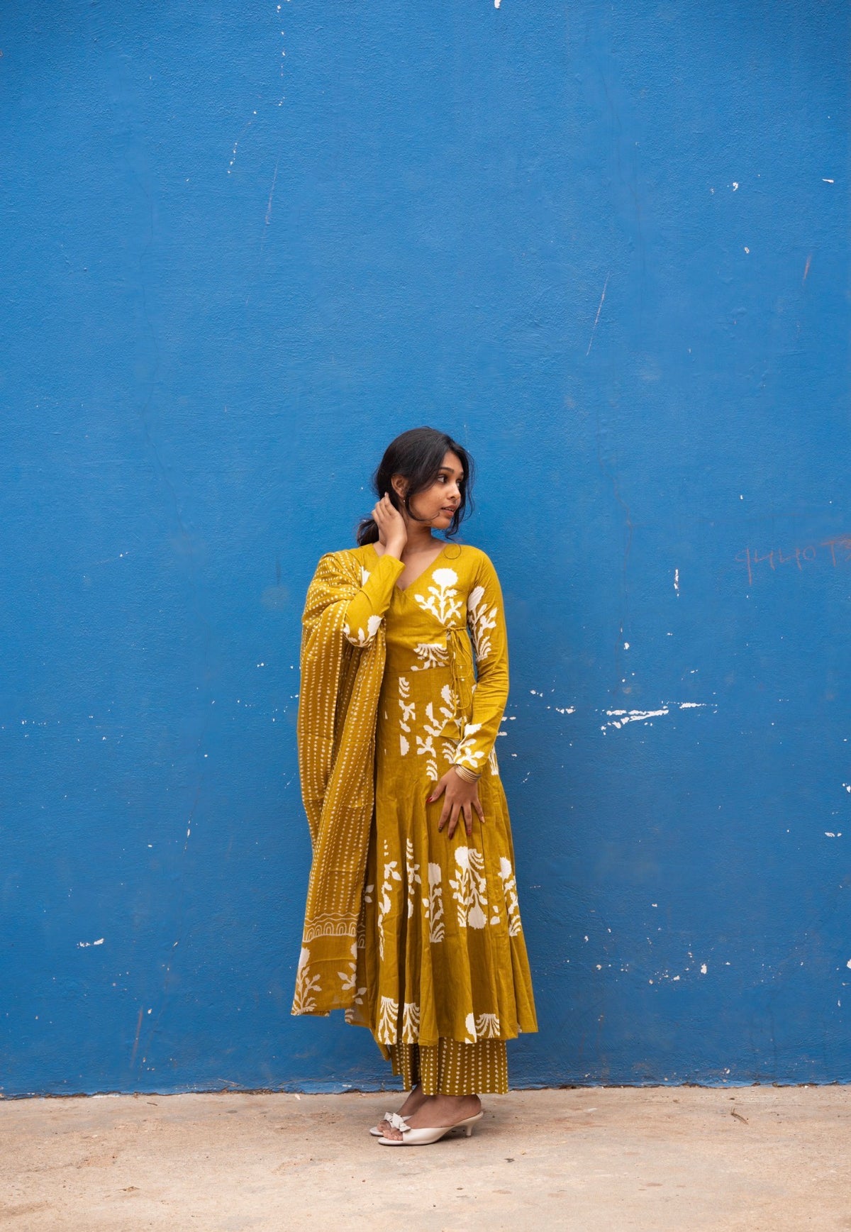 Mustard Maze – Organic Cotton Panel Anarkali Suit Set