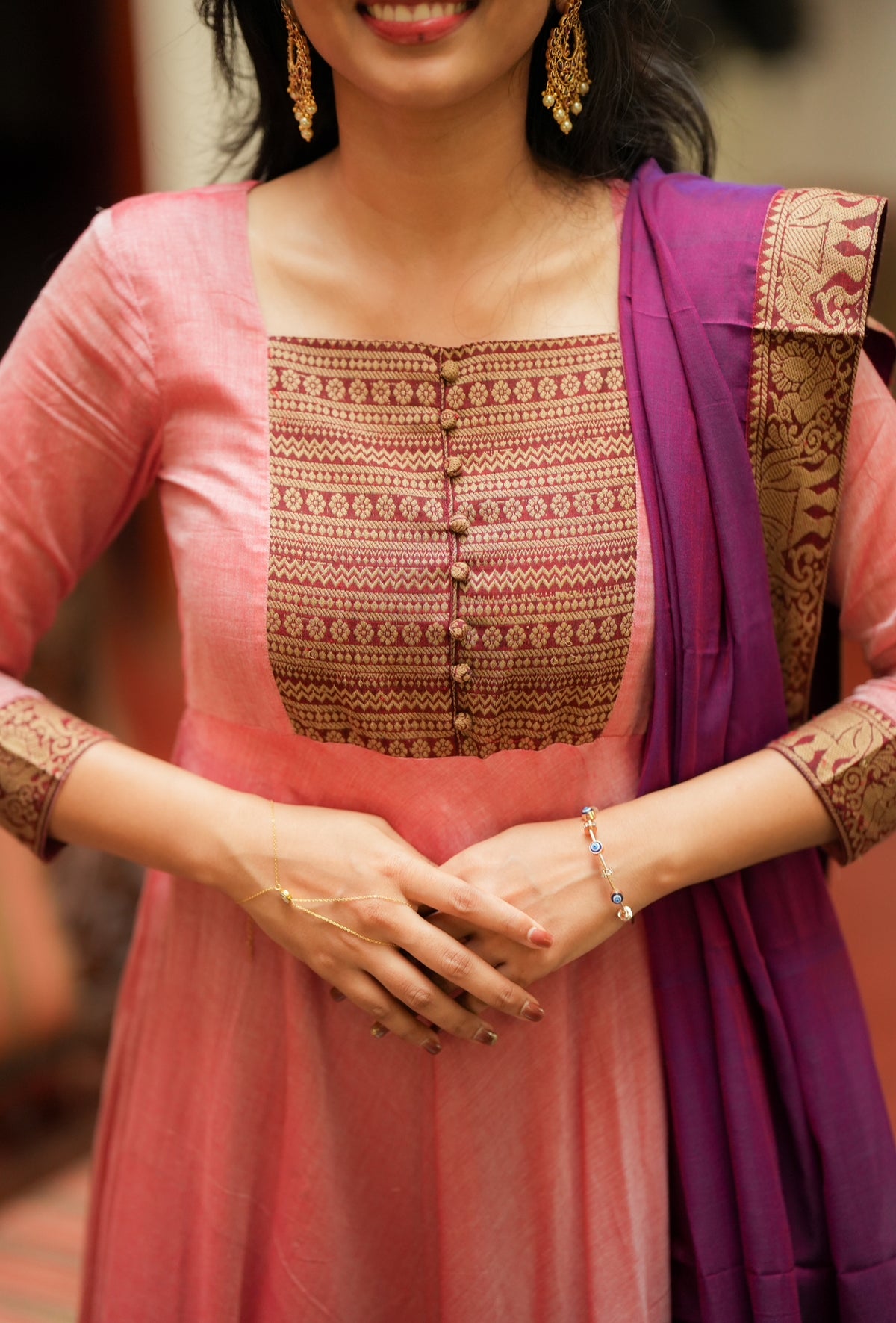 Mirna – Pink Narayanpet Handloom Anarkali Suit
