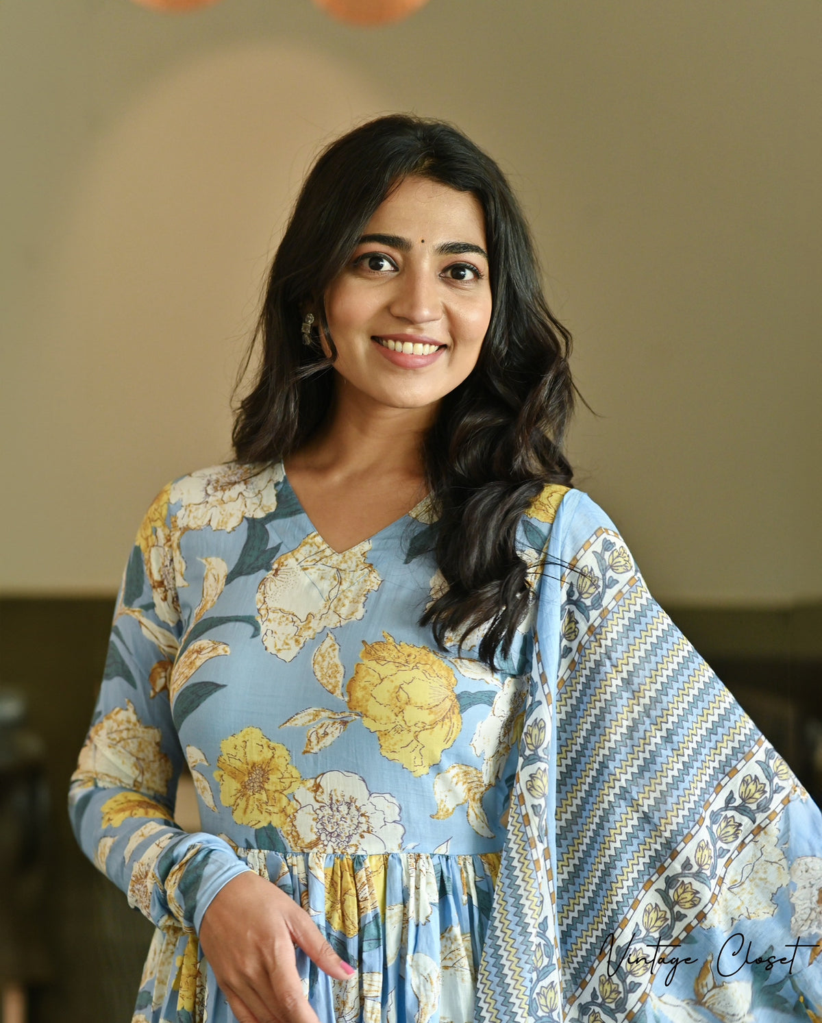 Surabhi – Blue Organic Cotton Block Print Anarkali Suit