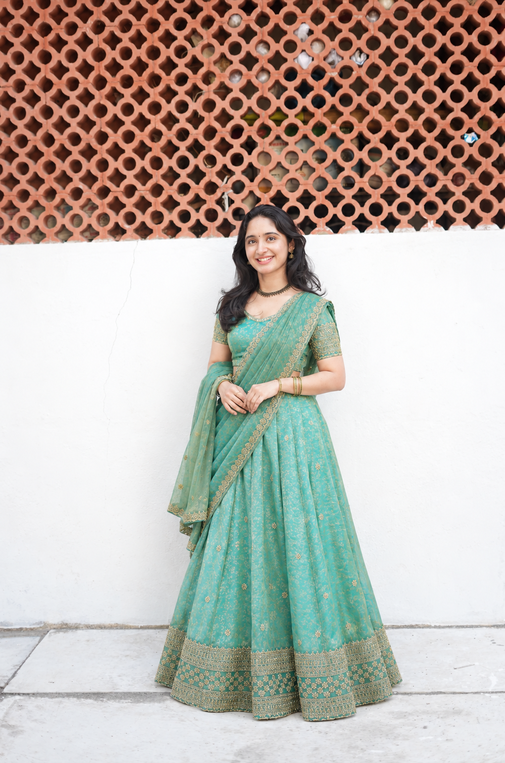Swathi – Aqua Blue Sequin Lehenga with Dupatta