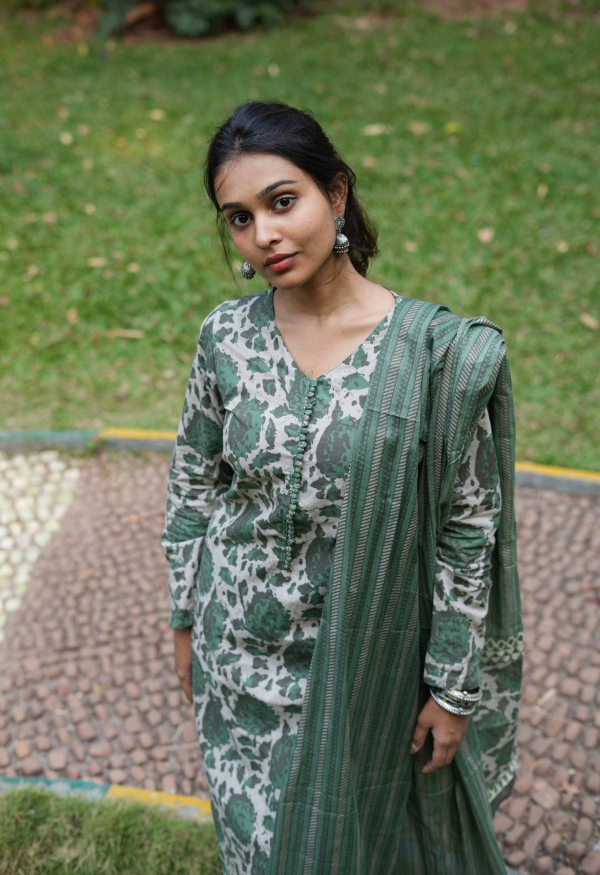 Kanaga – Sage Organic Cotton Block Print Straight Suit Set