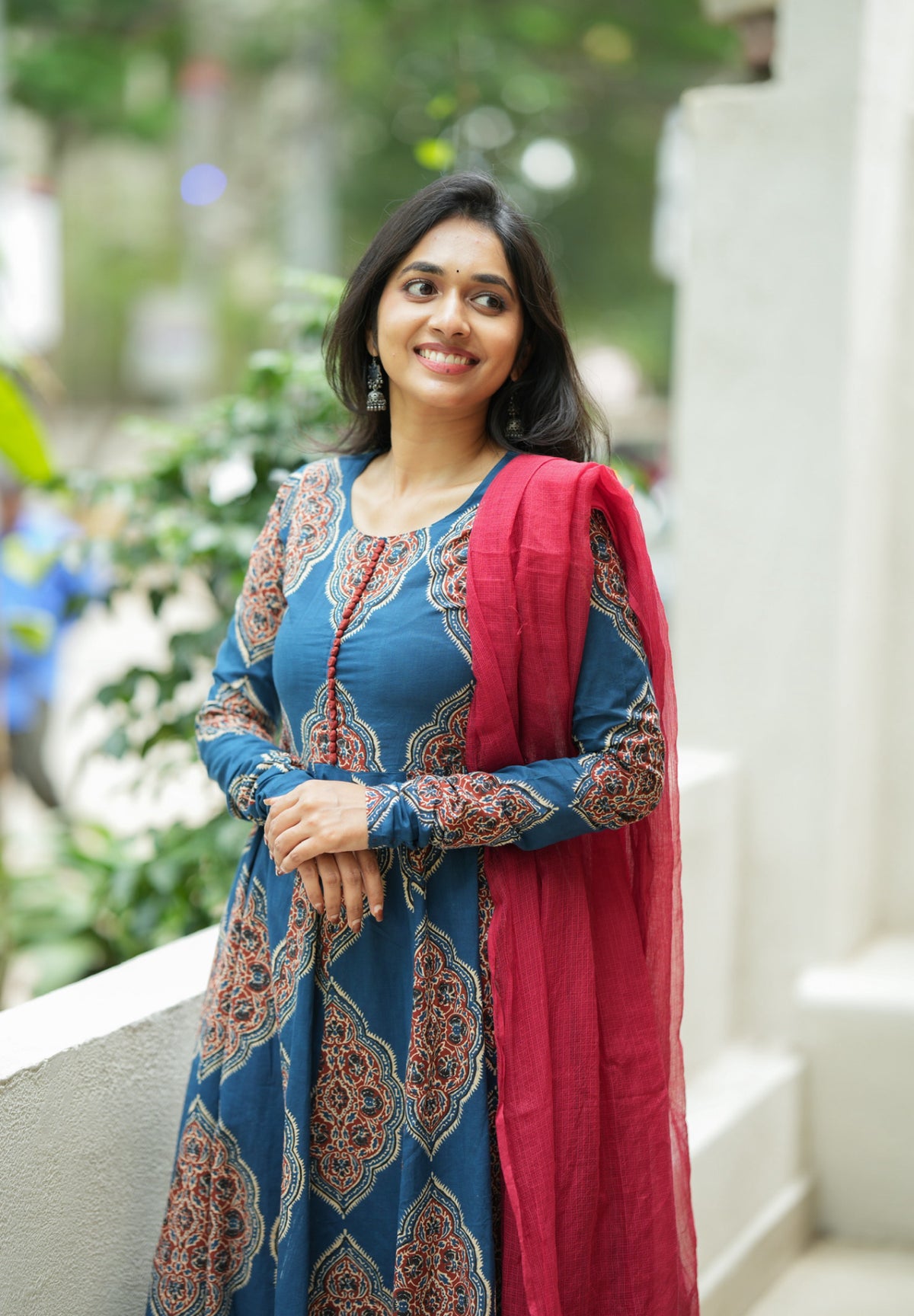 Ashmitha – Blue Floral Block Print Anarkali Suit Set