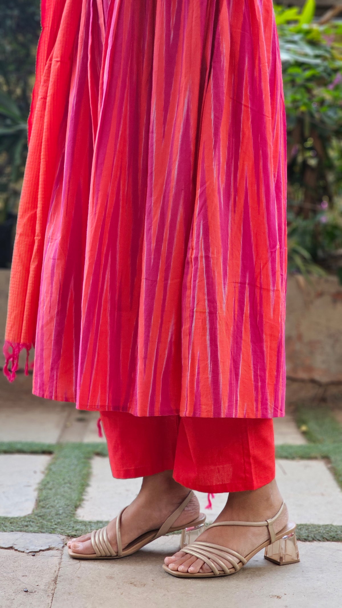 Sangavi – Pink Ikkat Box-Pleat Kurta Suit Set