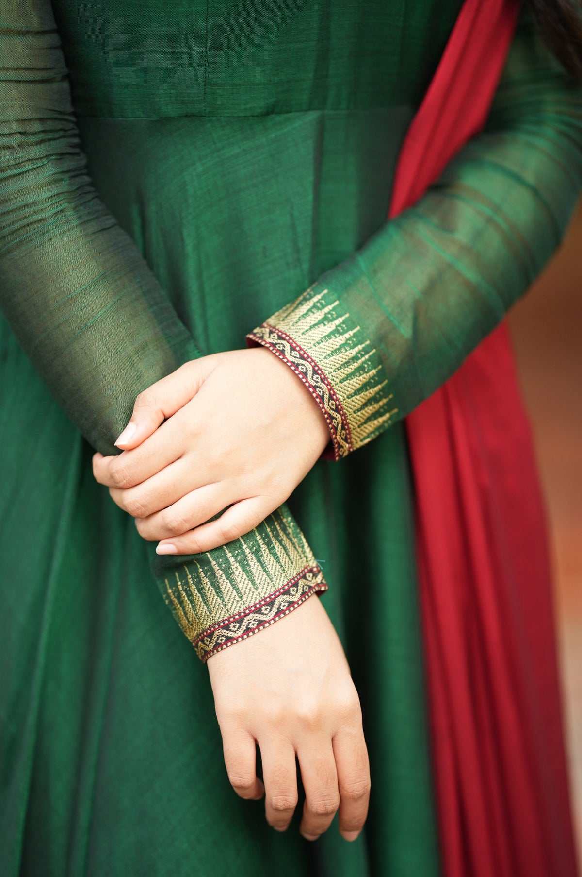 Akila – Green Narayanpet Anarkali with Red Dupatta