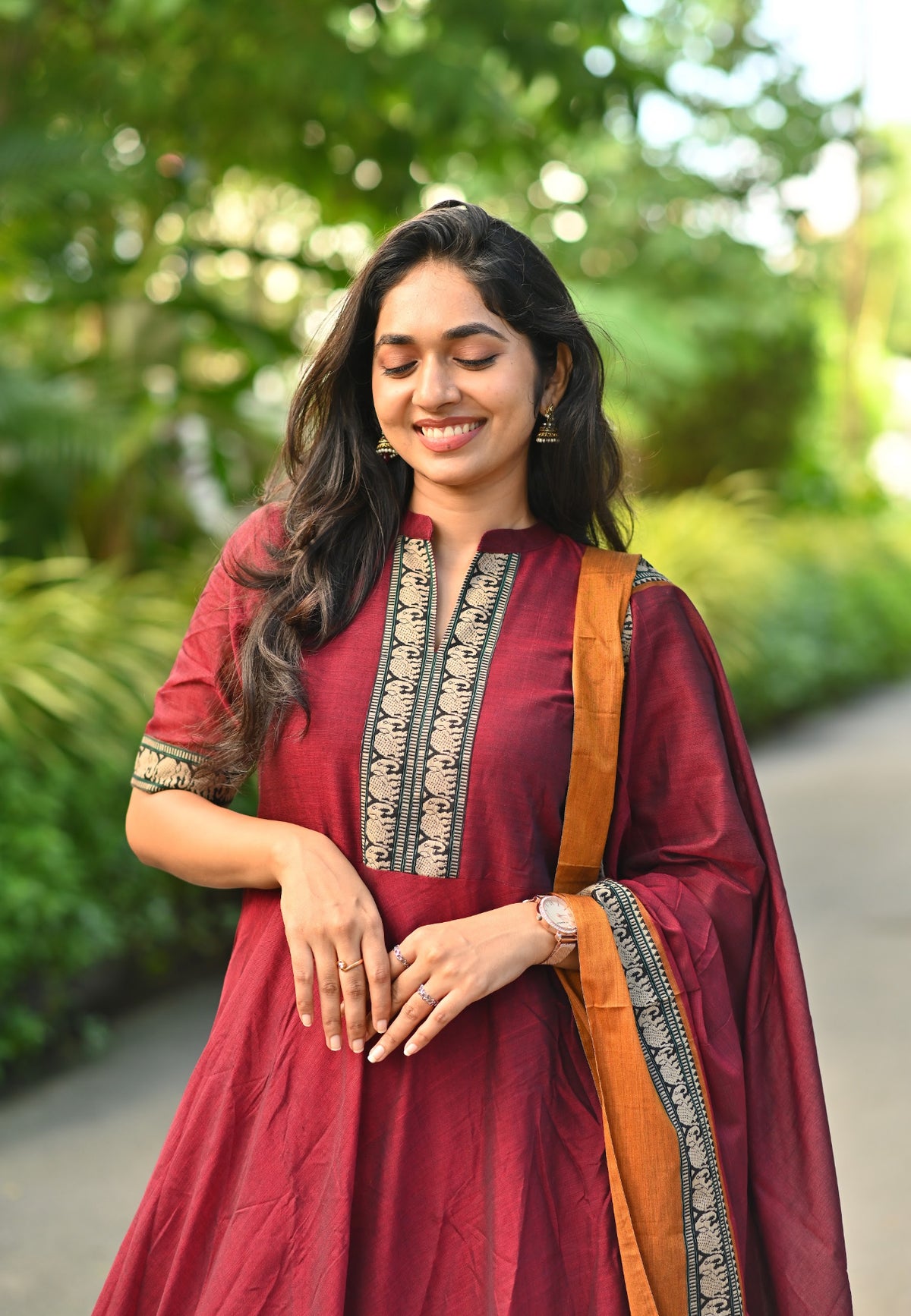 Arti – Maroon Narayanpet Handloom Anarkali Suit