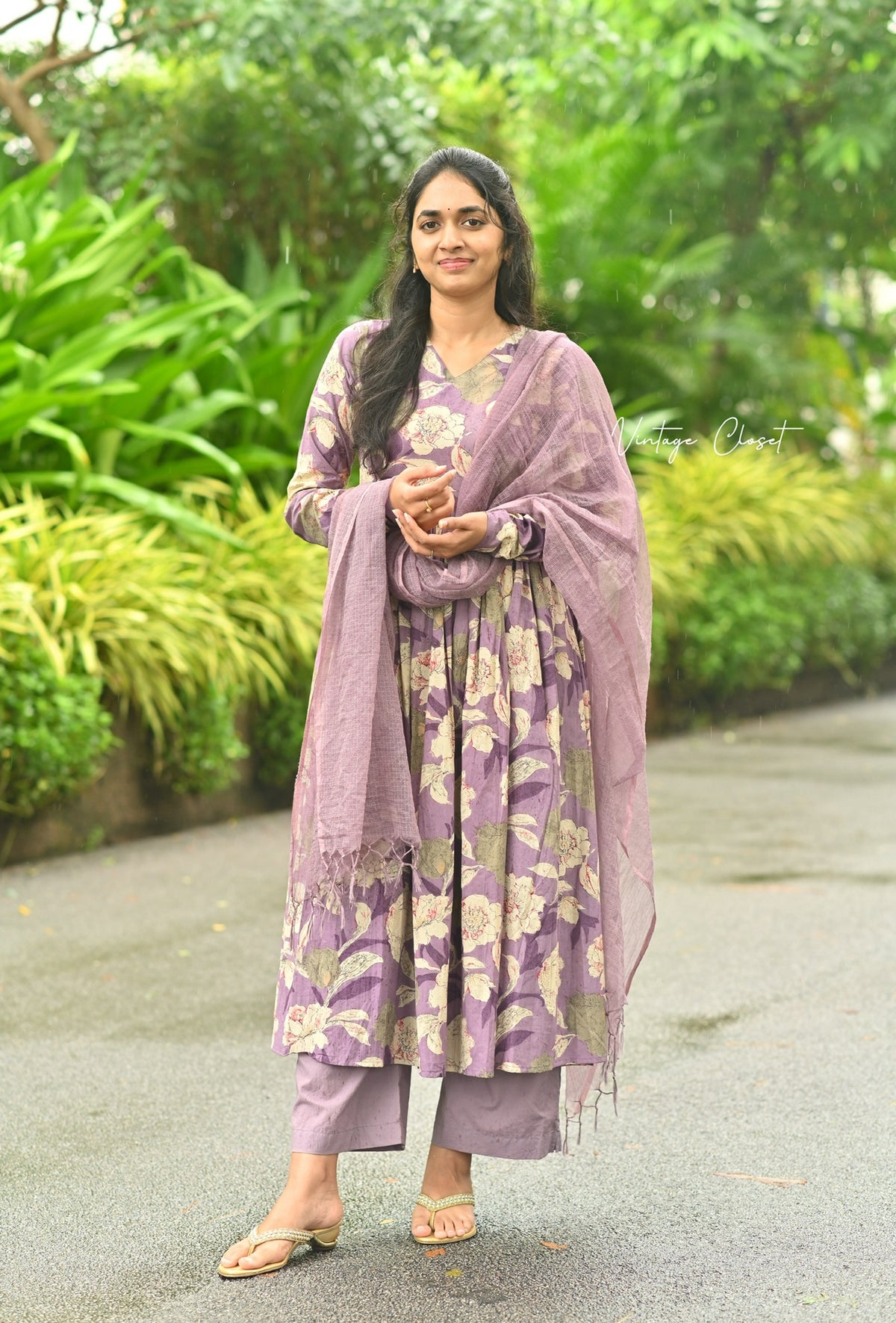 Surabhi – Violet Organic Cotton Block Print Anarkali Suit