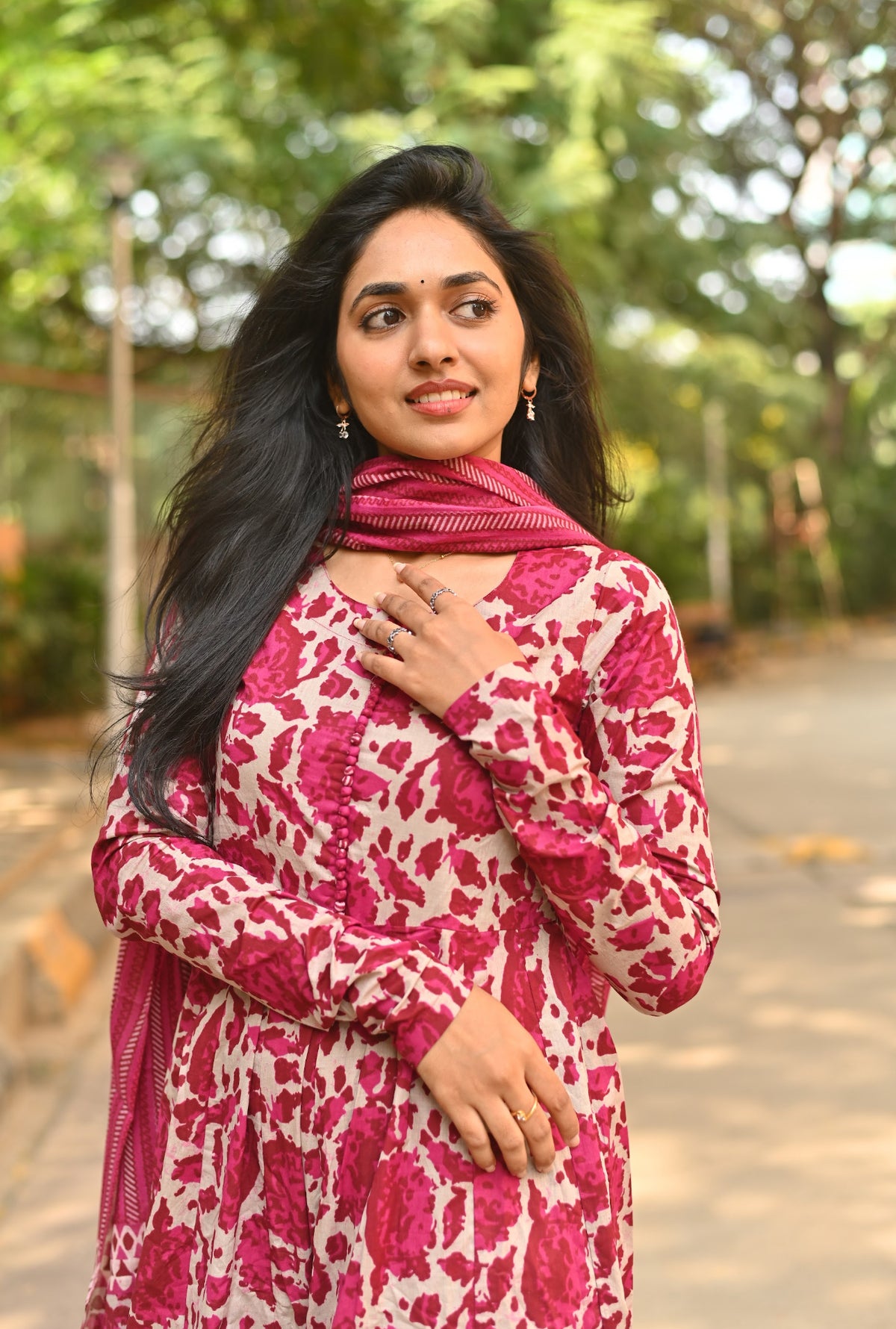 Kanaga – Rani Pink Organic Cotton Block Print Anarkali Set