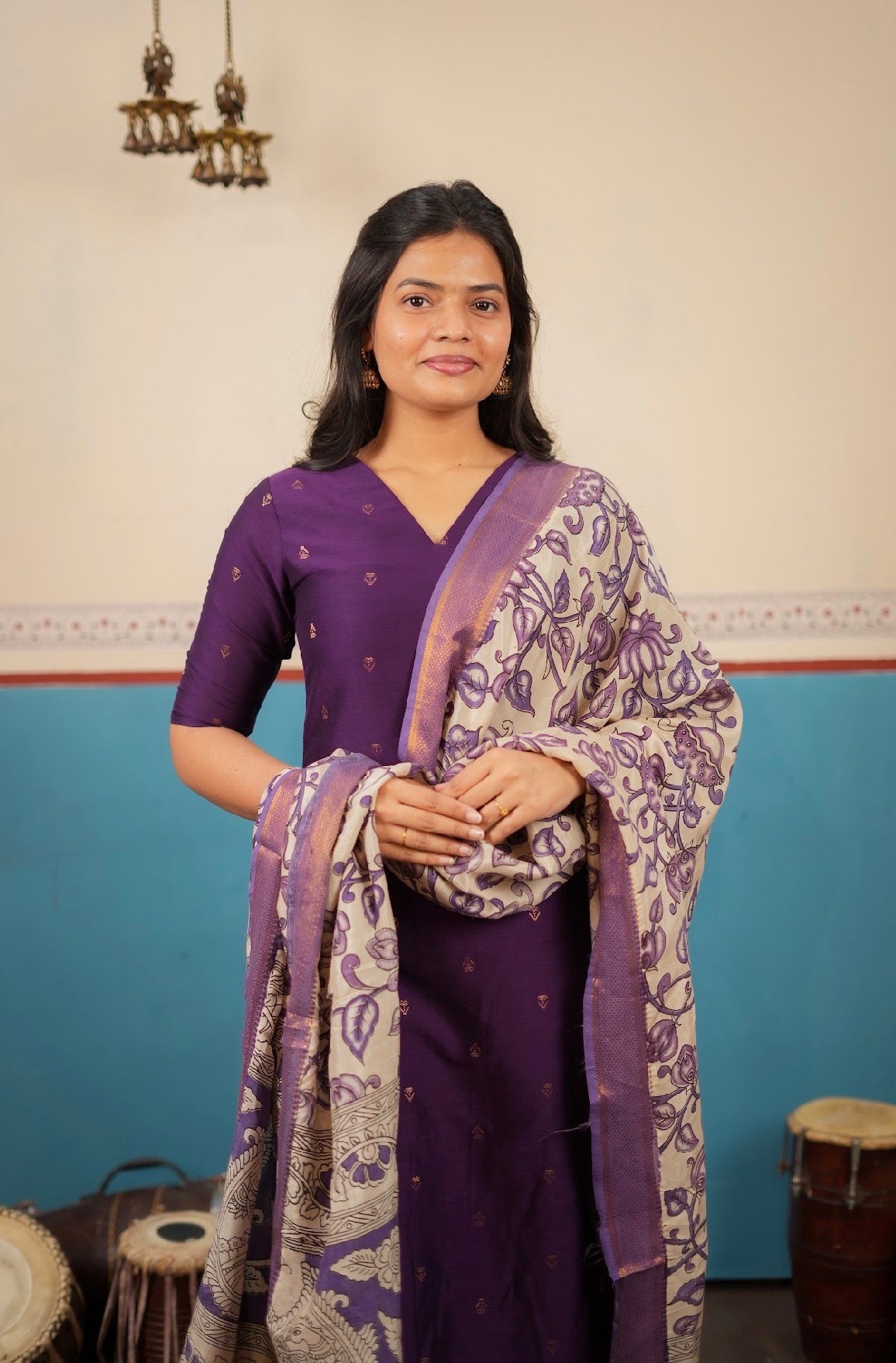 Meenakshi-violet +kalamkari silk dupatta