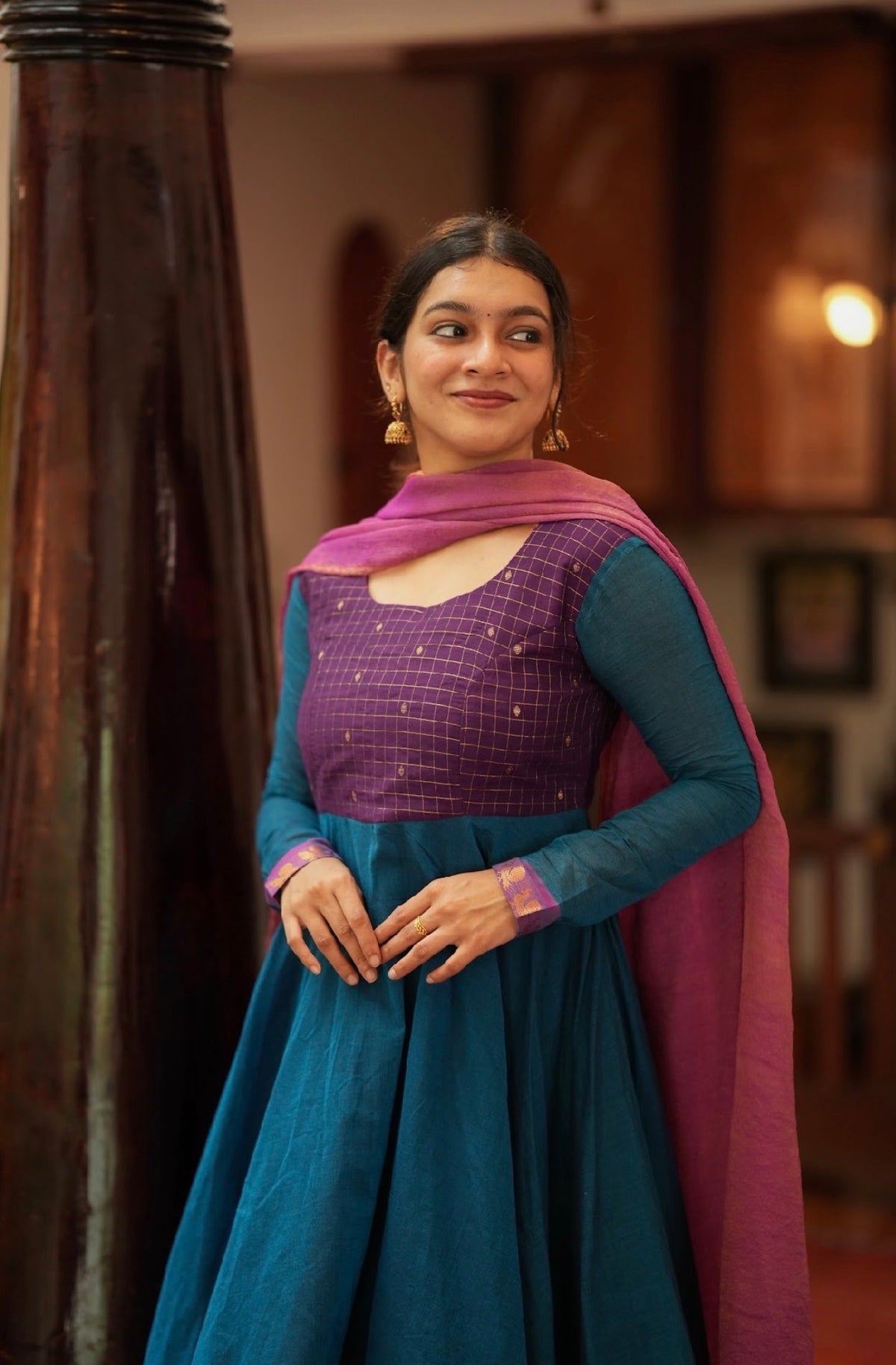 Damini – Blue Chettinad Cotton Full-Flare Anarkali Suit