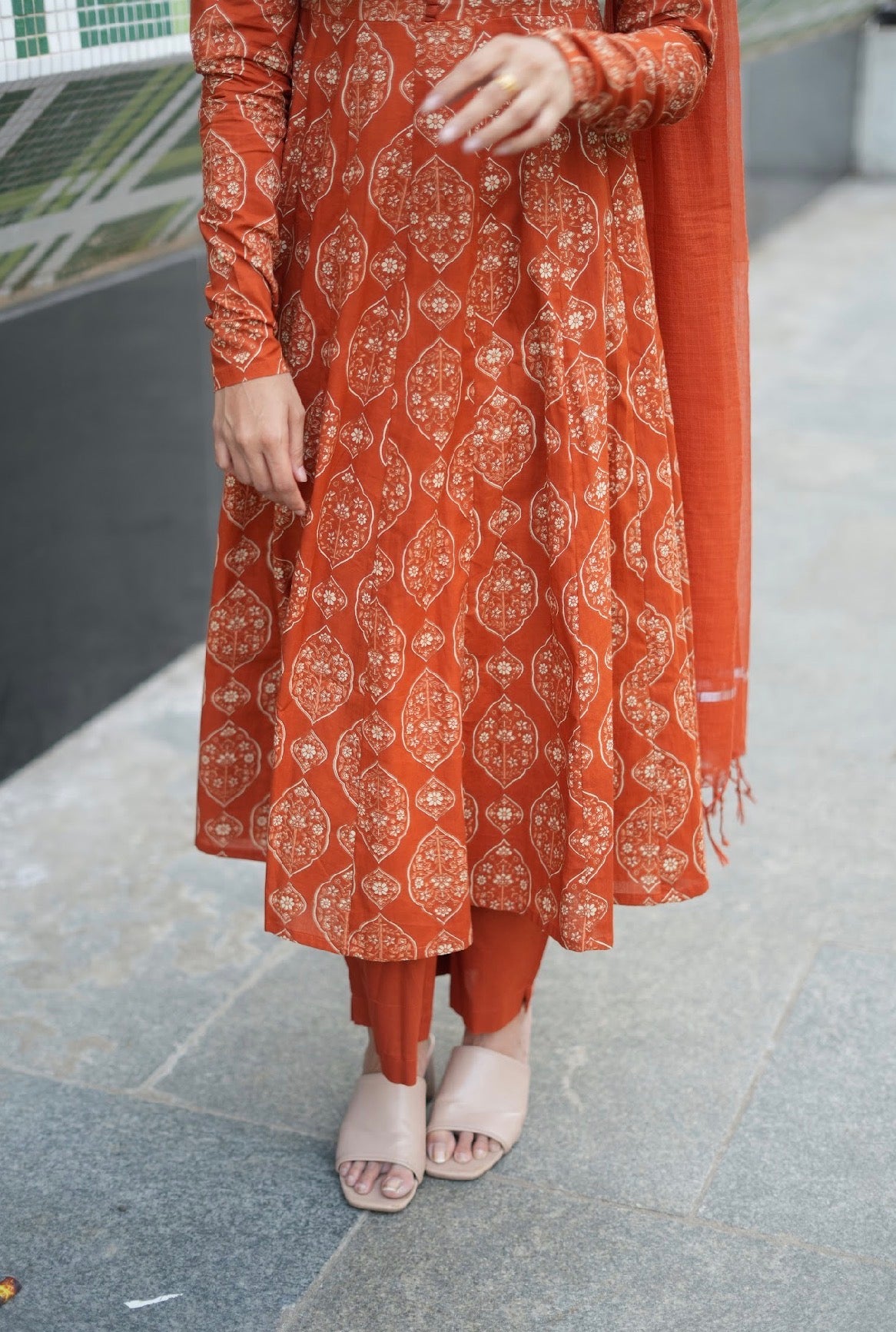 Shwetha – Rust Organic Cotton Block Print Anarkali Suit