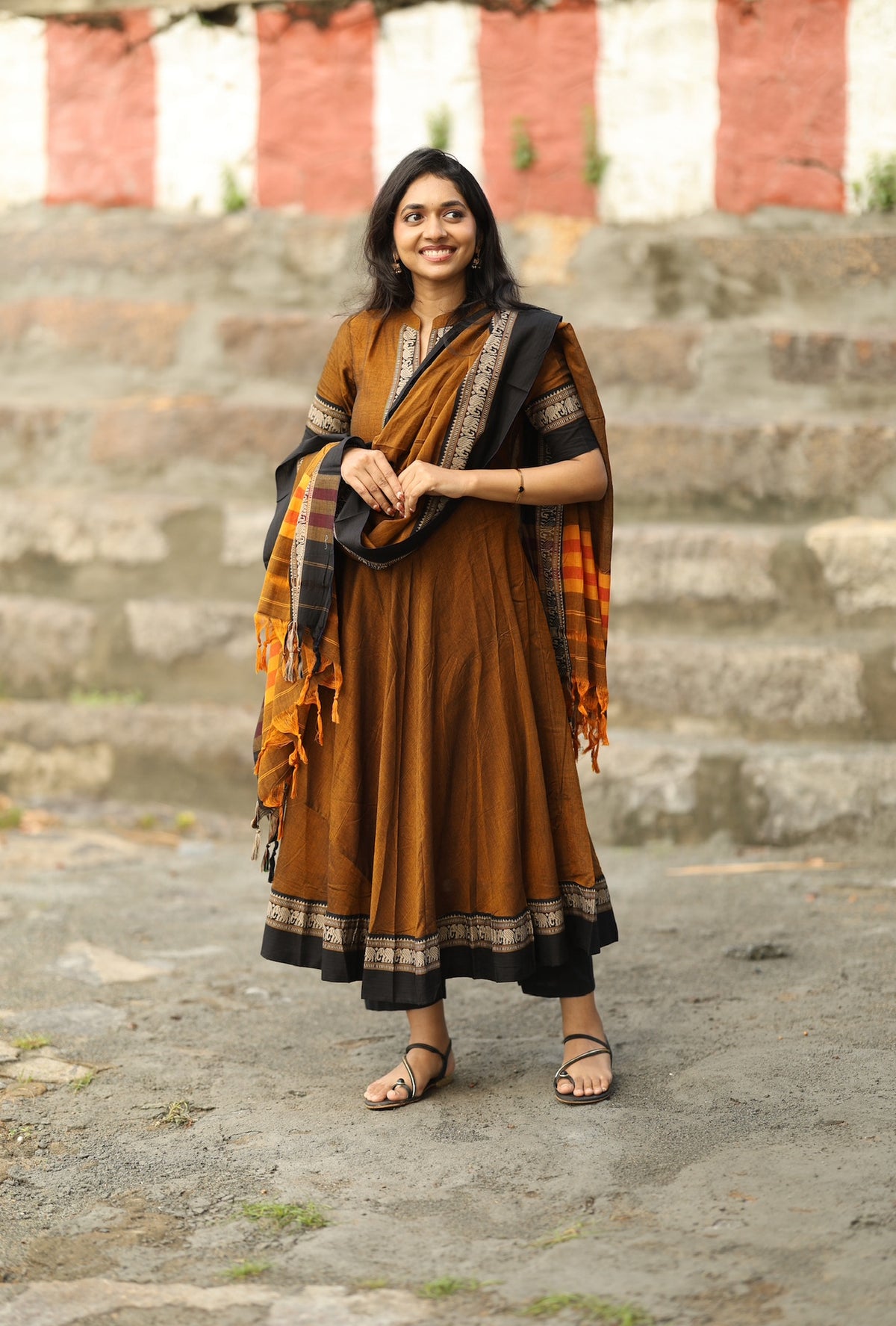 Arti – Brown Narayanpet Anarkali with Black Dupatta