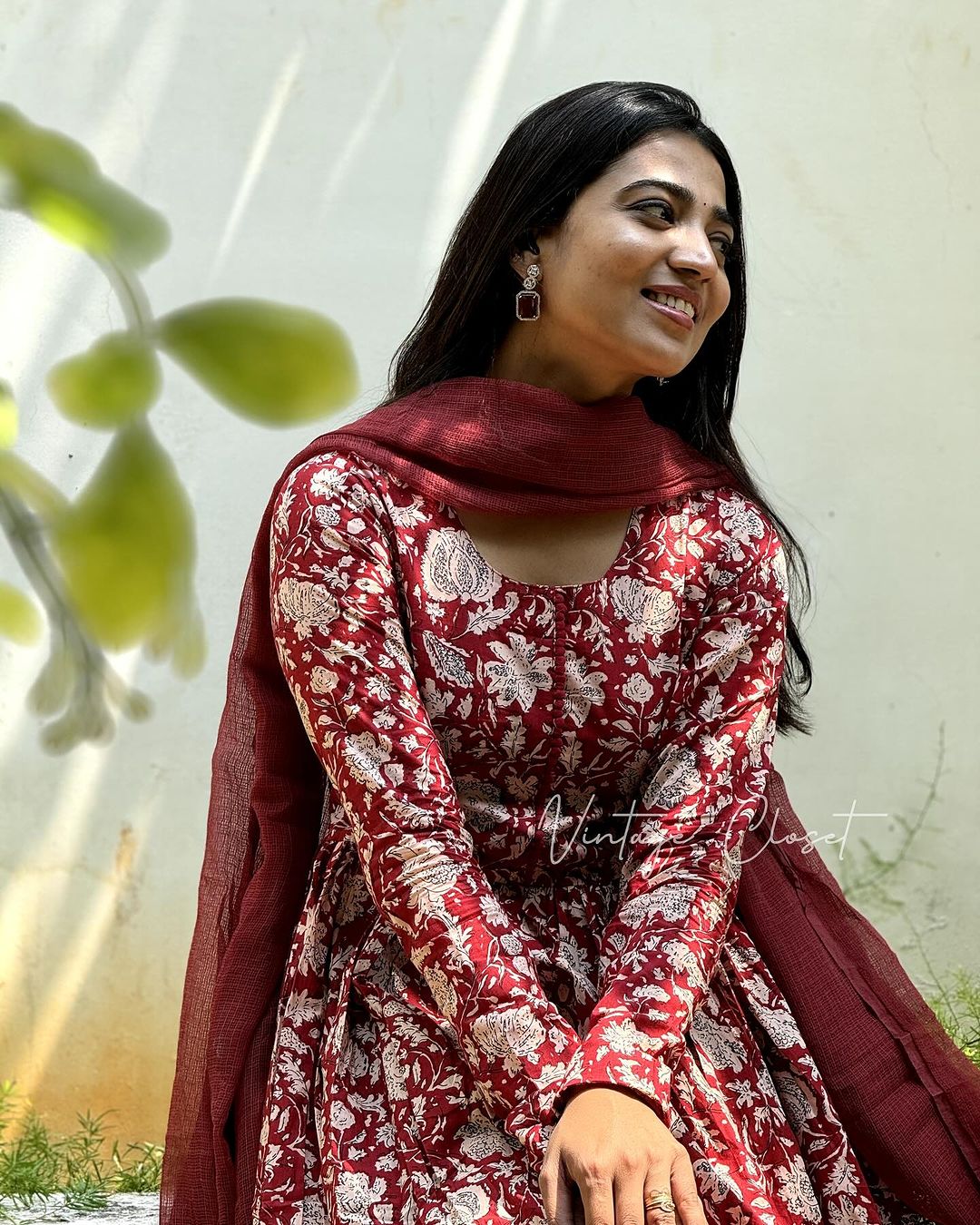 Mangai – Red Organic Cotton Block Print Anarkali Suit