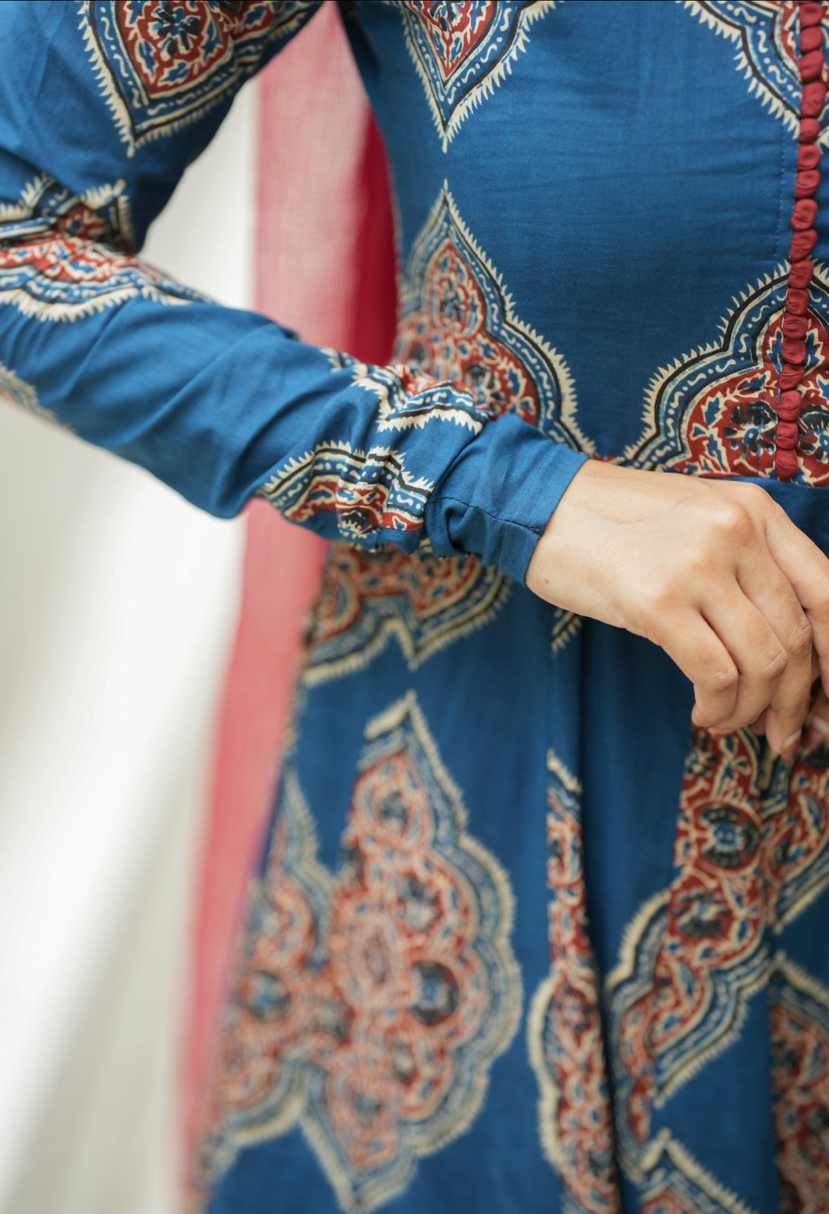 Ashmitha – Blue Floral Block Print Anarkali Suit Set