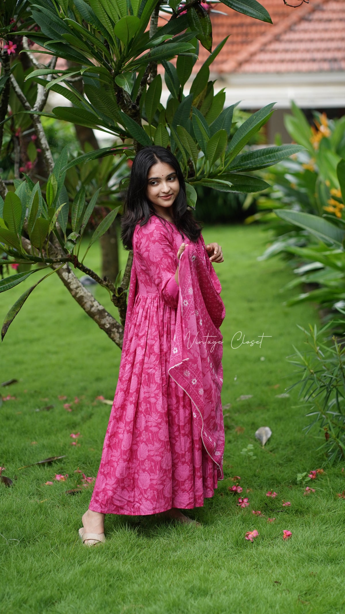 Amayra – Pink Cotton Handblock Print Anarkali Suit Set
