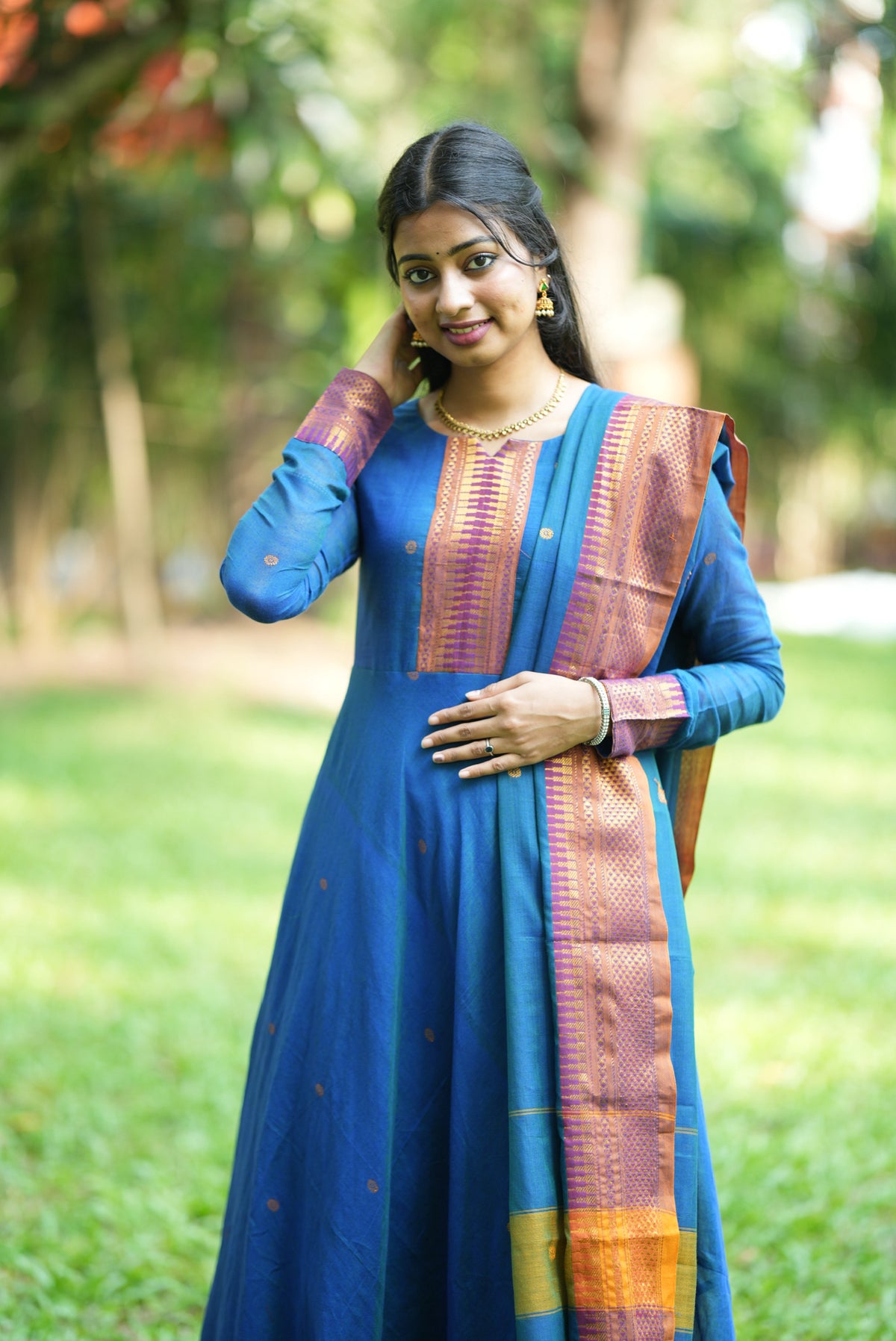 Arti Karam – Blue Narayanpet Handloom Anarkali Suit