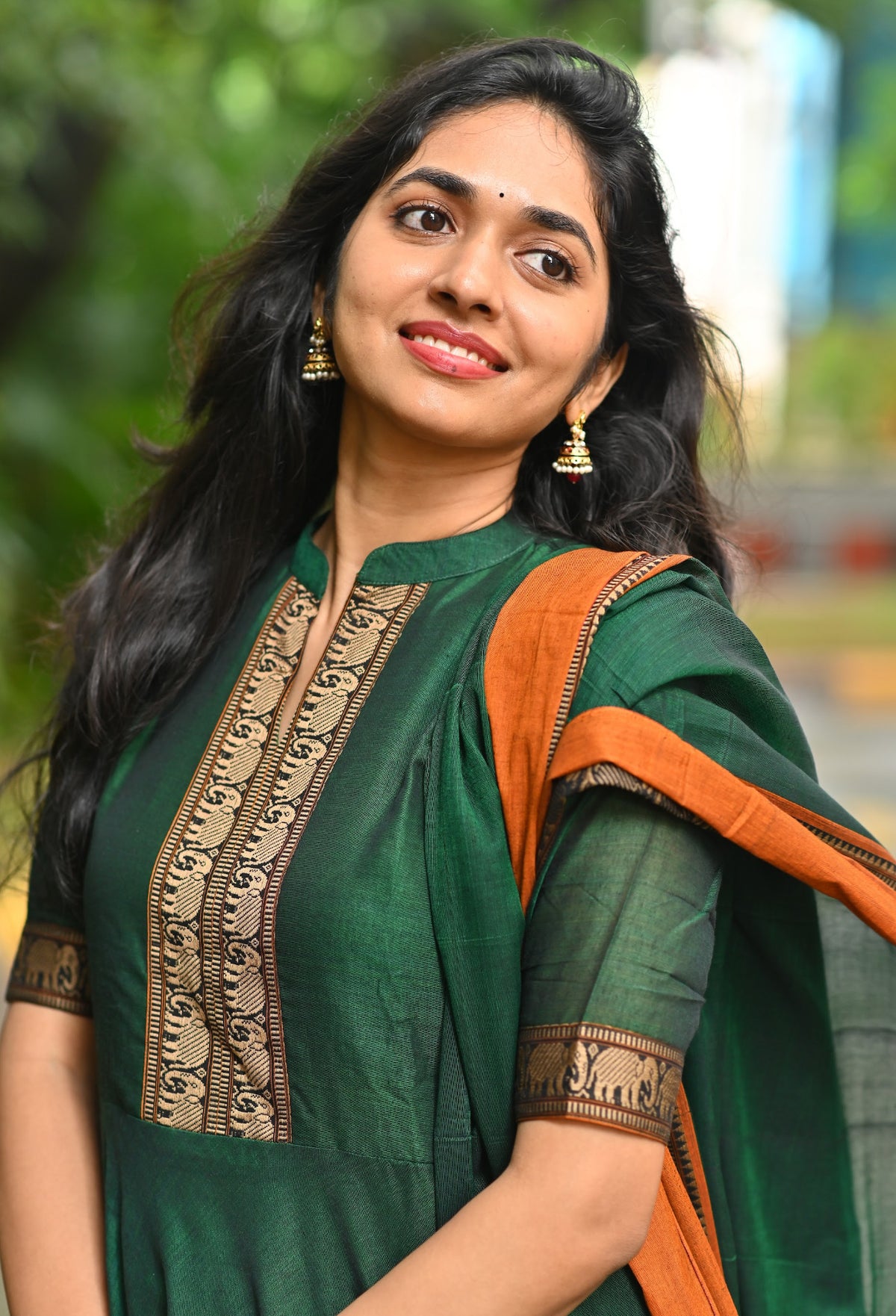 Arti Emerald – Emerald Green Narayanpet Handloom Anarkali Suit