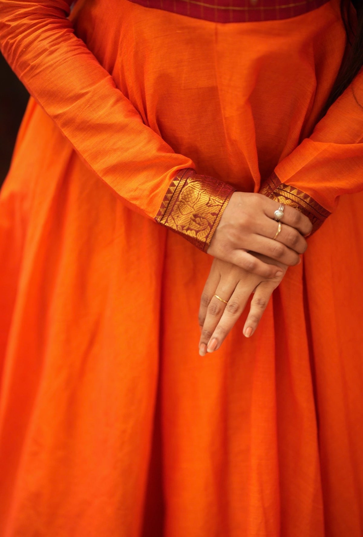 Damini – Orange Chettinad Cotton Full-Flare Anarkali Suit