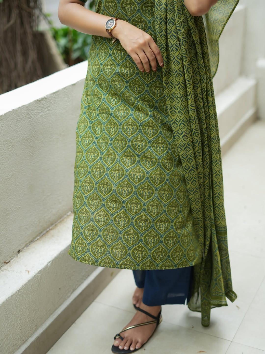 Varsha – Green Organic Cotton Block Print Straight Suit
