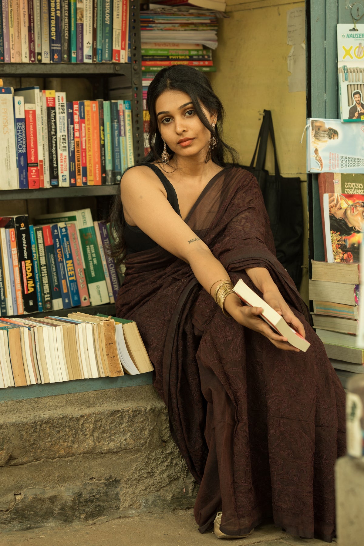 Mocha chikankari Saree-VCD1019