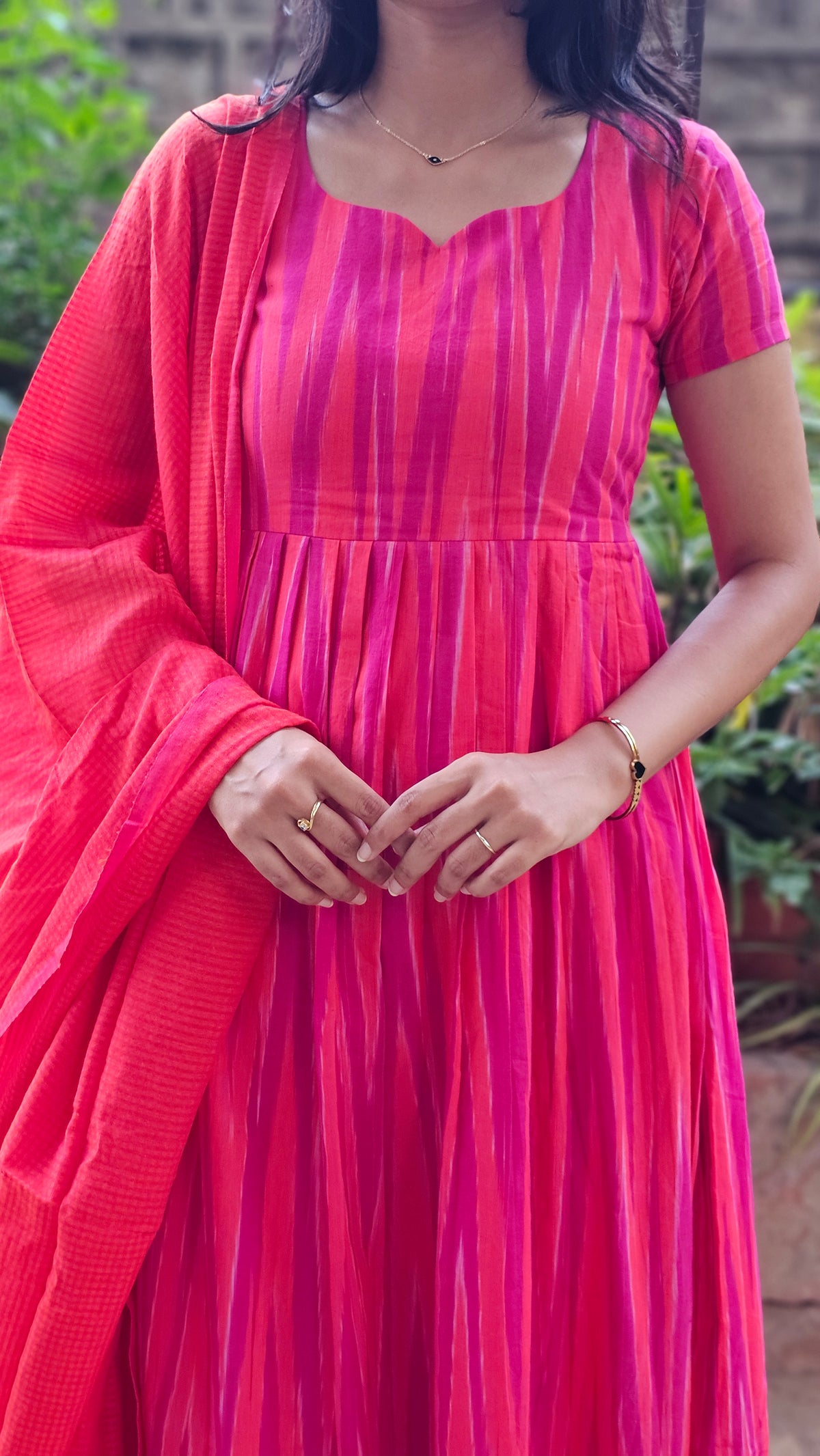 Sangavi – Pink Ikkat Box-Pleat Kurta Suit Set