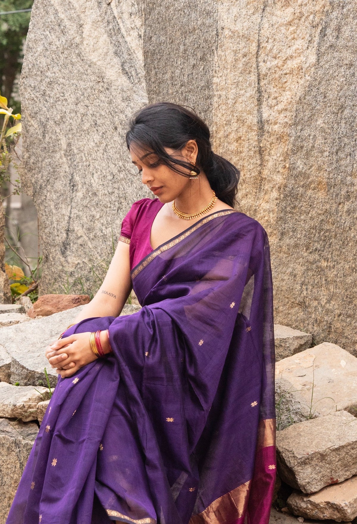 Sundari-Maheshwari silk saree (Violet+wine) VC1054