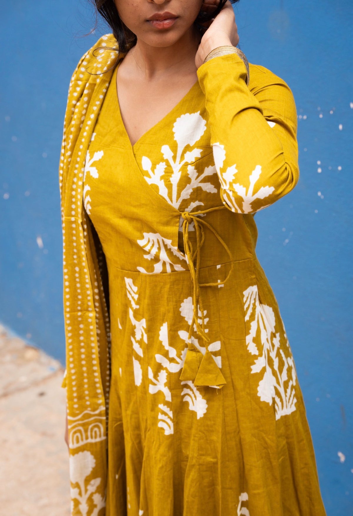Mustard Maze – Organic Cotton Panel Anarkali Suit Set