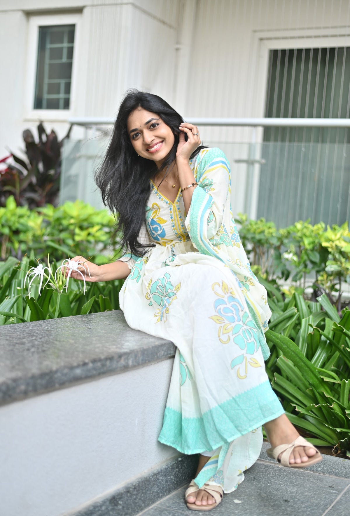 Shalini – Blue Embroidered Mul Cotton Dress & Dupatta Set