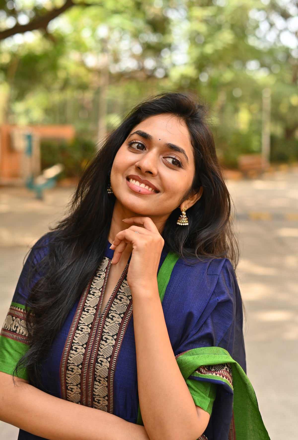 Arti Peacock Narayanpet Handloom Anarkali & Dupatta Set