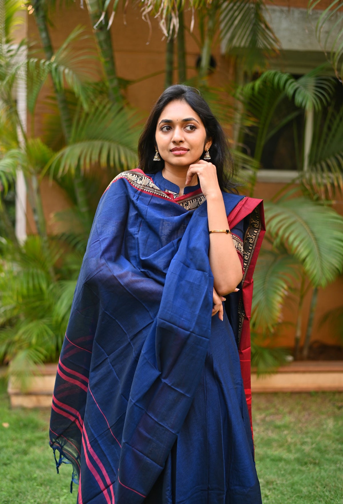 Arti – Blue Narayanpet Anarkali with Red Dupatta