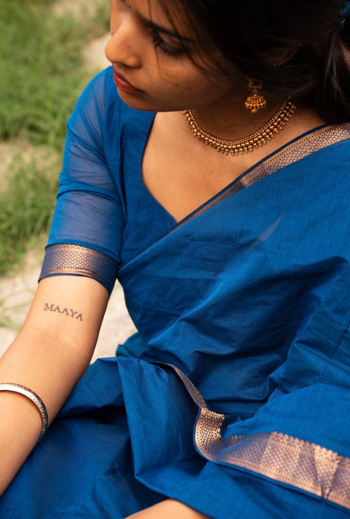 LEELA-Mangalgiri cotton saree-Blue