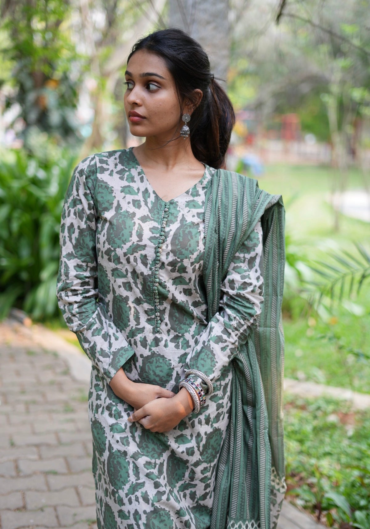 Kanaga – Sage Organic Cotton Block Print Straight Suit Set