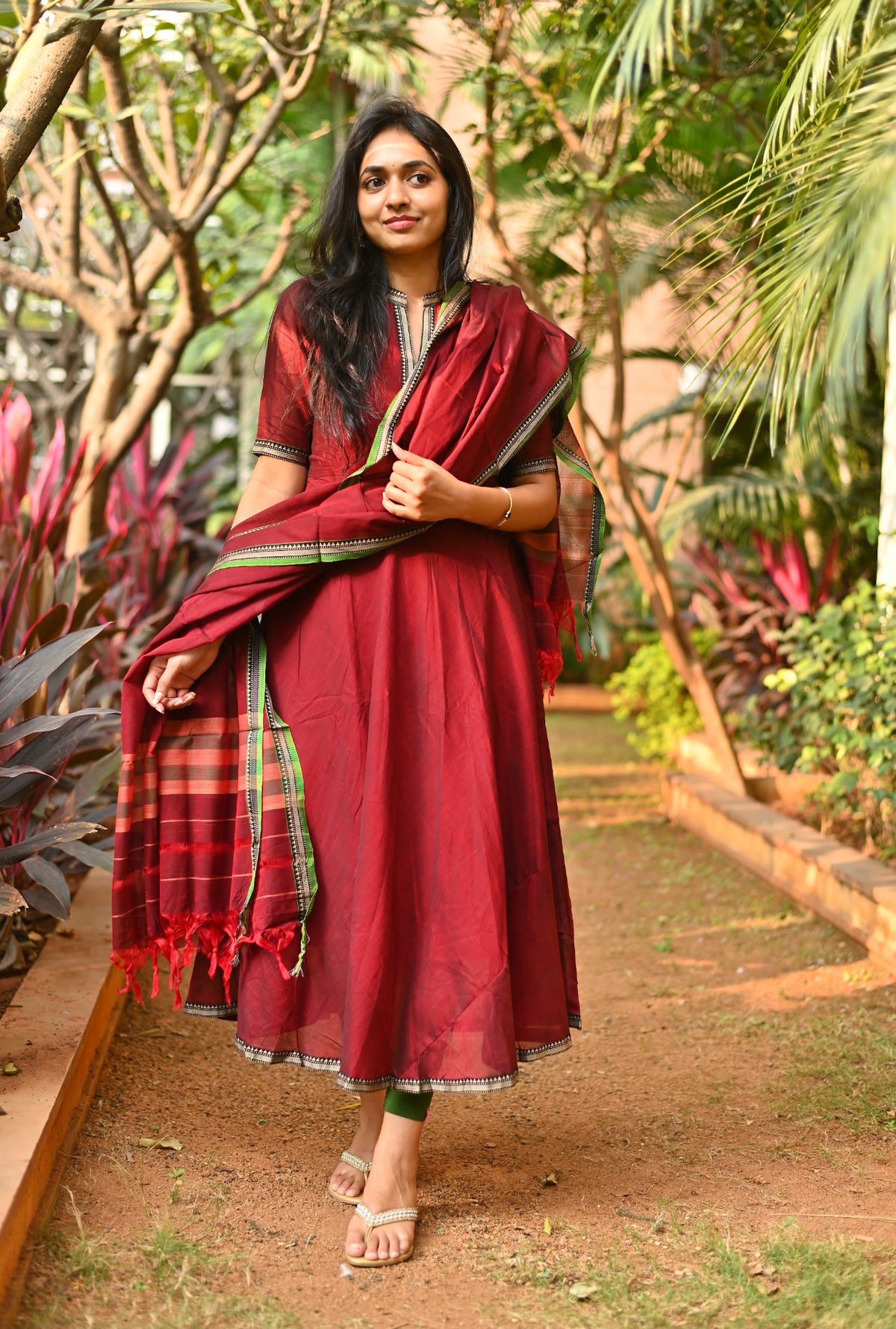 Padmini – Red Narayanpet Anarkali & Dupatta Set