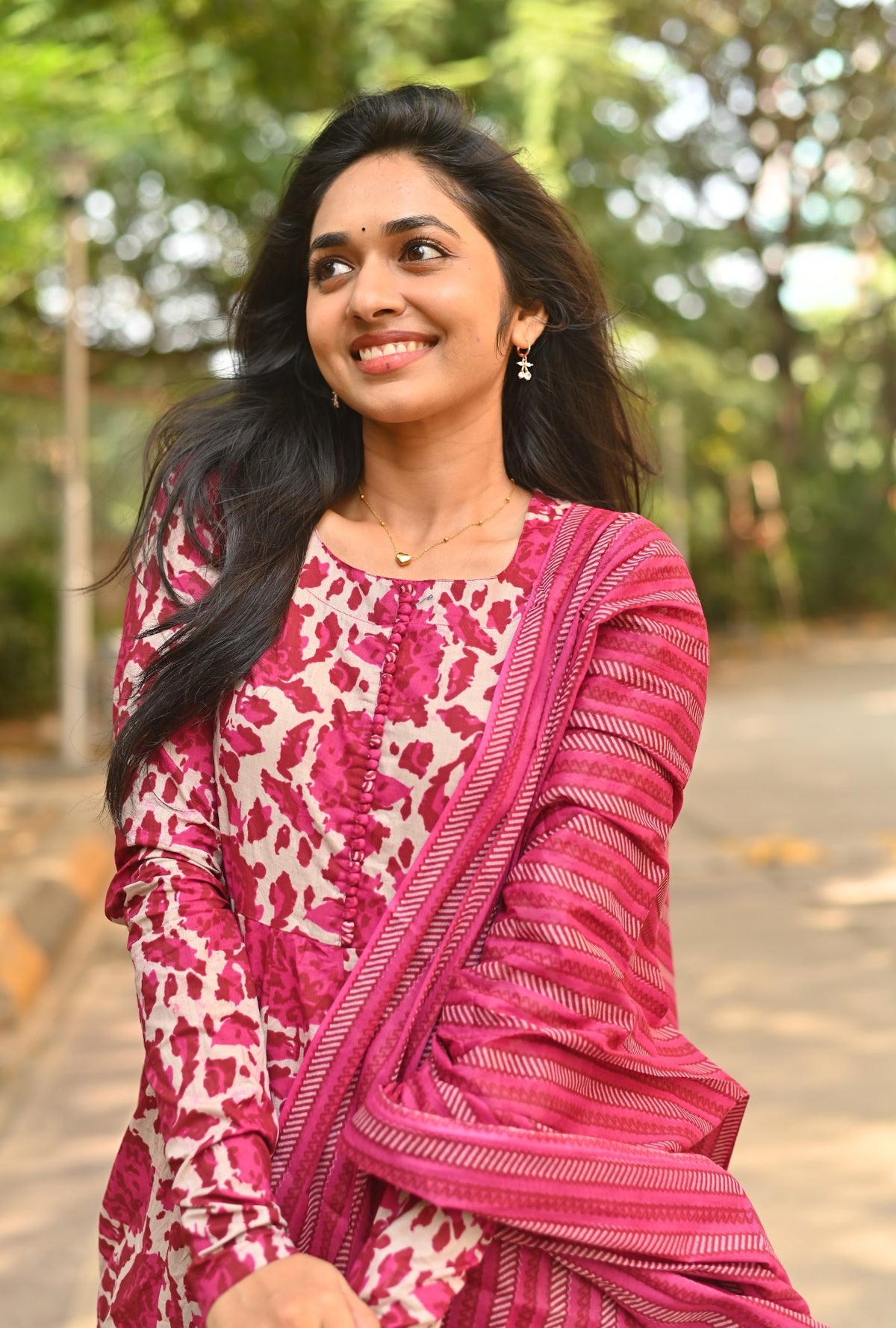 Kanaga – Rani Pink Organic Cotton Block Print Anarkali Set
