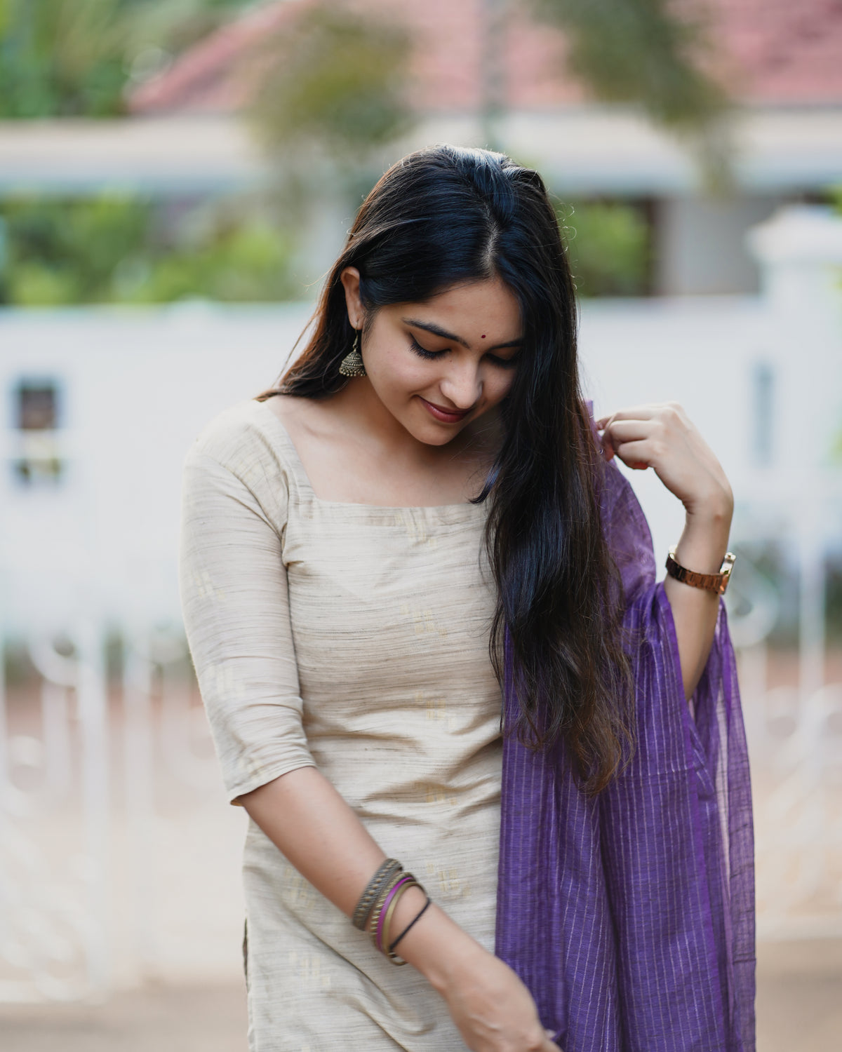 SREEJA-Khadi ivory salwar set