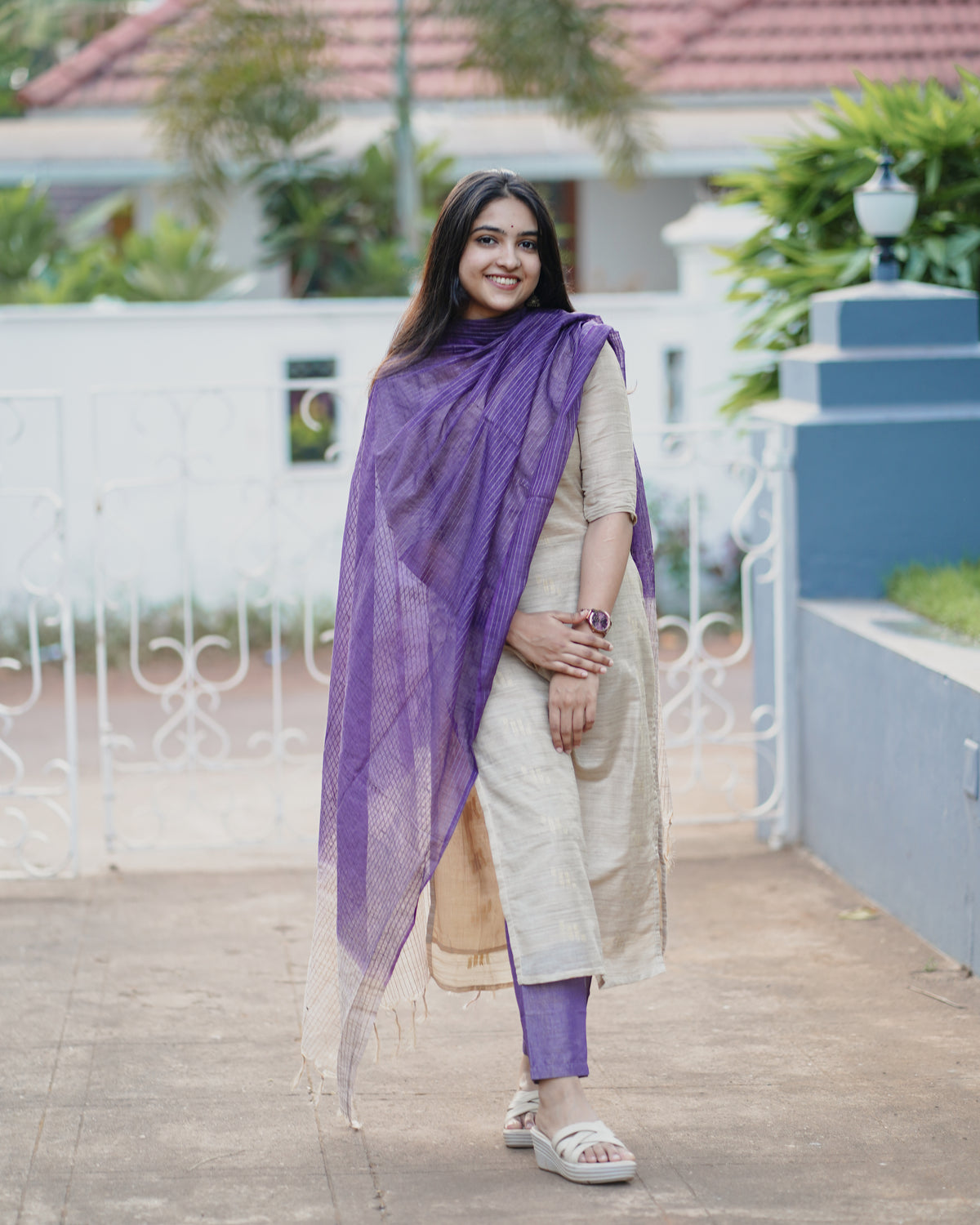 SREEJA-Khadi ivory salwar set