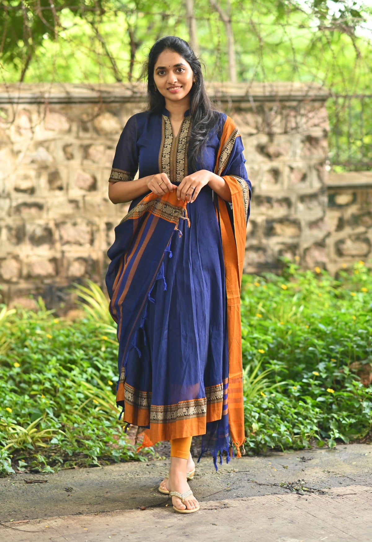 Arti – Ink Blue Narayanpet Handloom Anarkali Suit