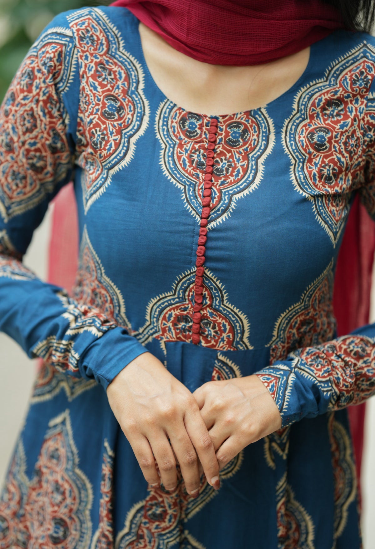 Ashmitha – Blue Floral Block Print Anarkali Suit Set